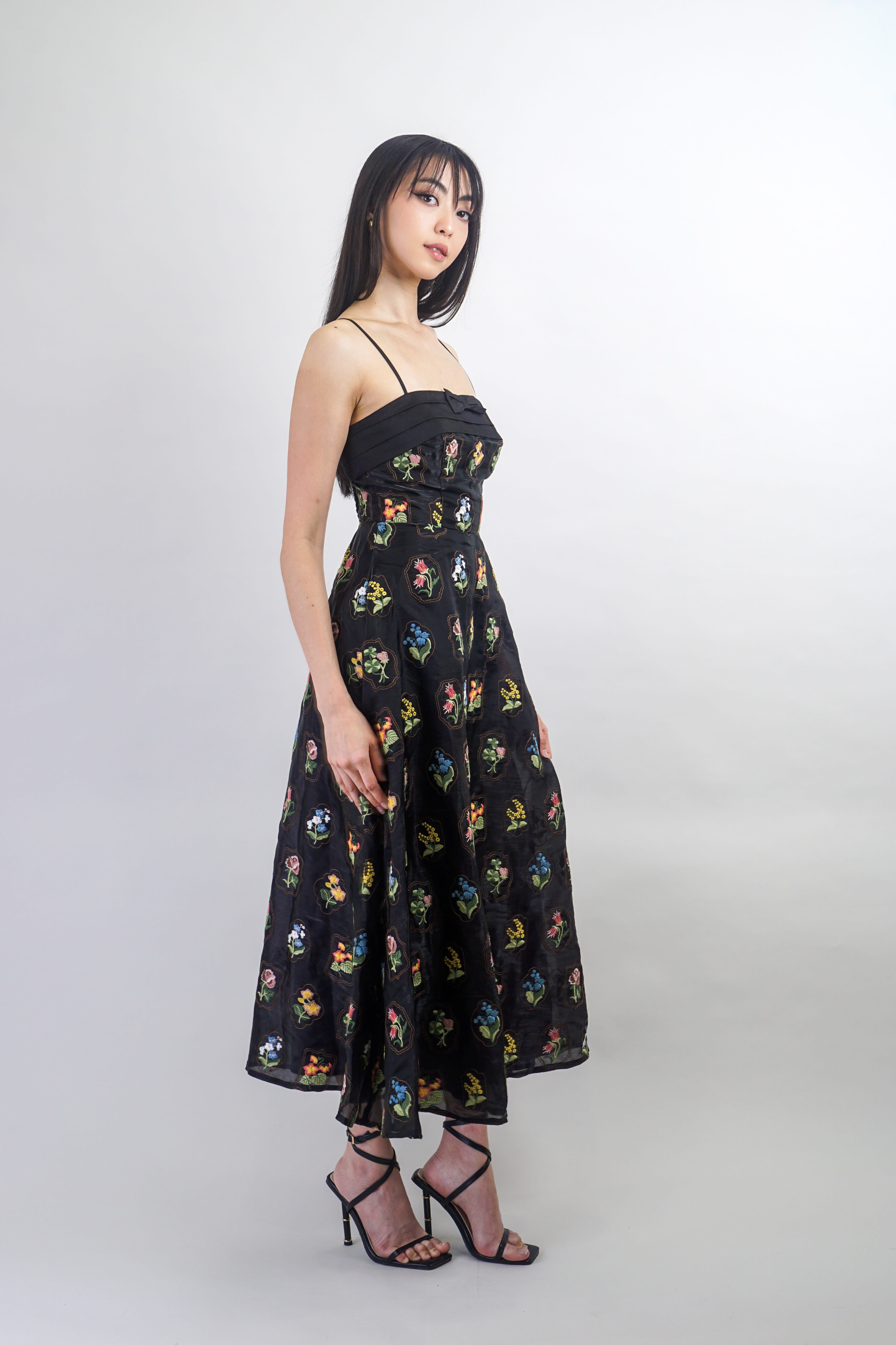 Private Label DRESSES Black Floral Embroidered Midi Dress