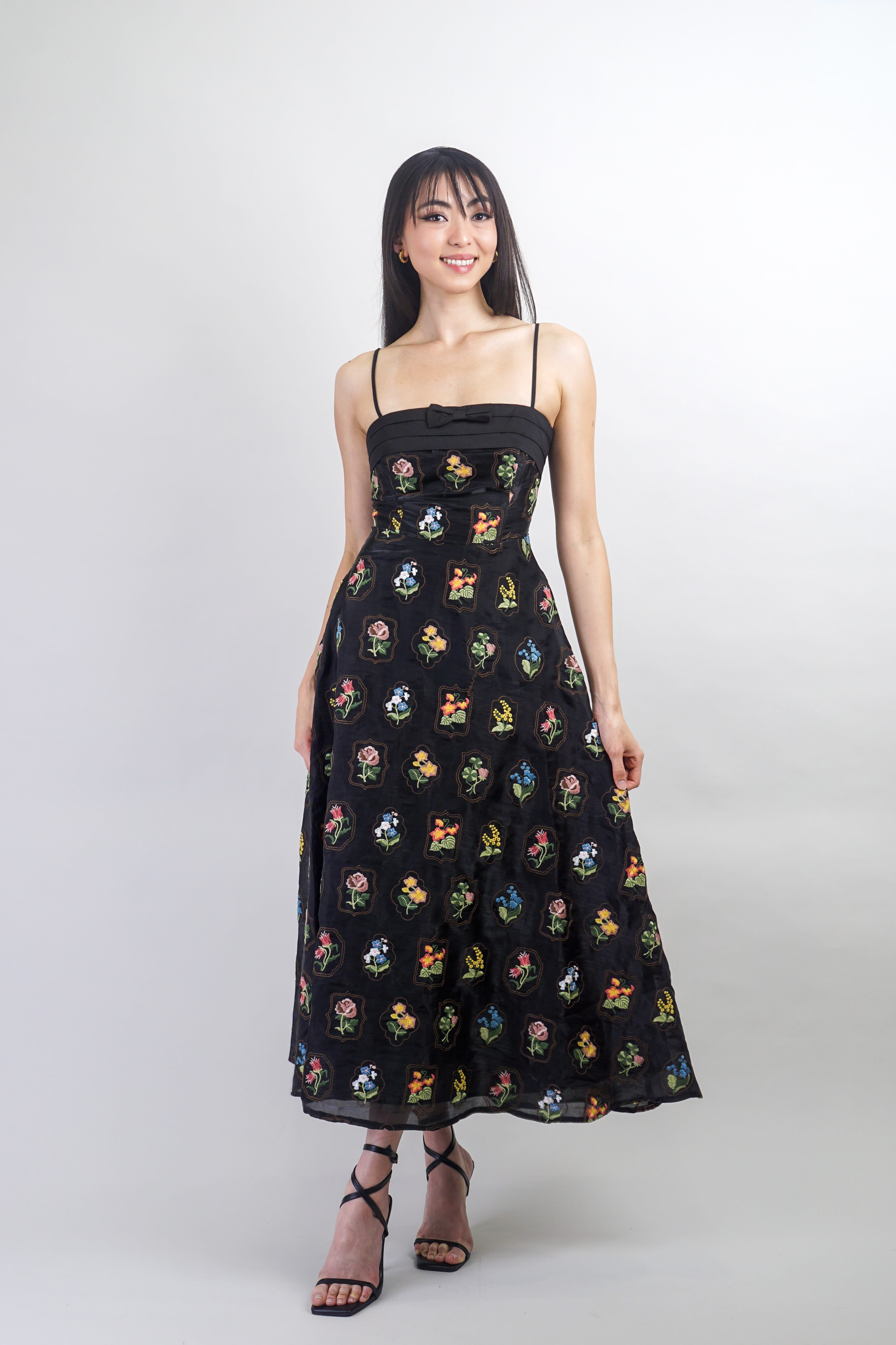 Private Label DRESSES Black Floral Embroidered Midi Dress