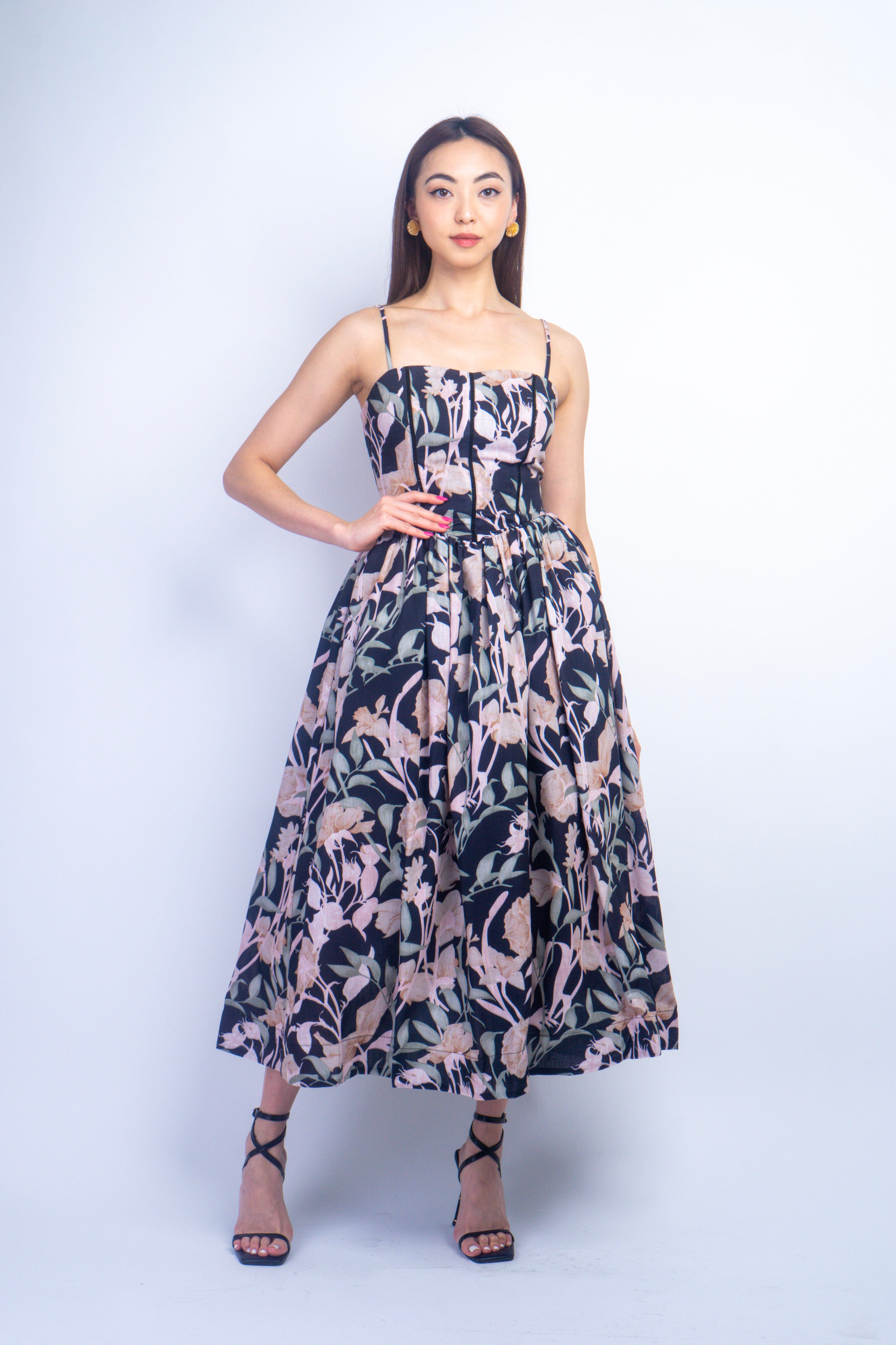 Private Label DRESSES Black Floral Sweetheart Midi Dress