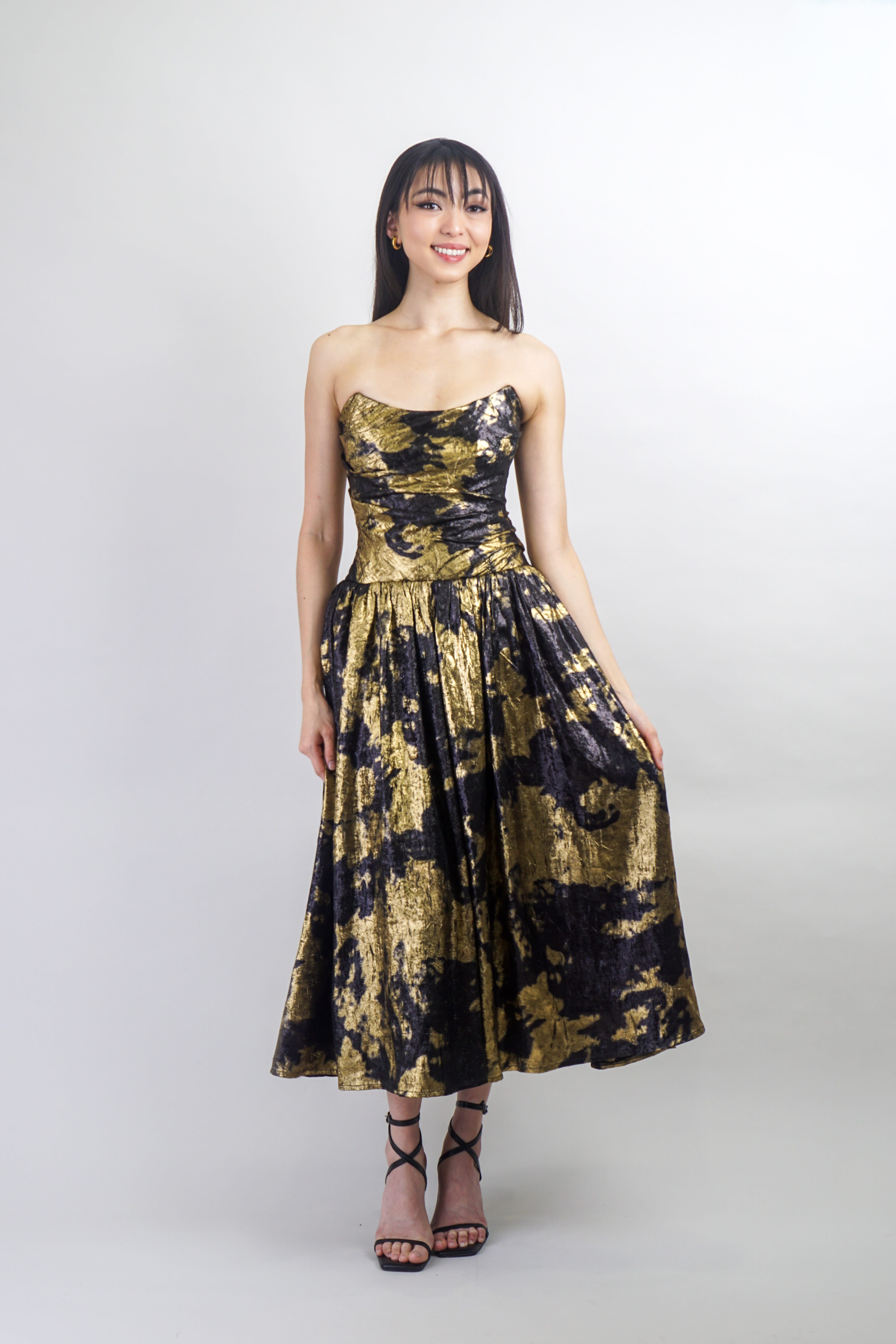 Private Label DRESSES Black & Gold Tie Dye Drop Waist Midi Dress