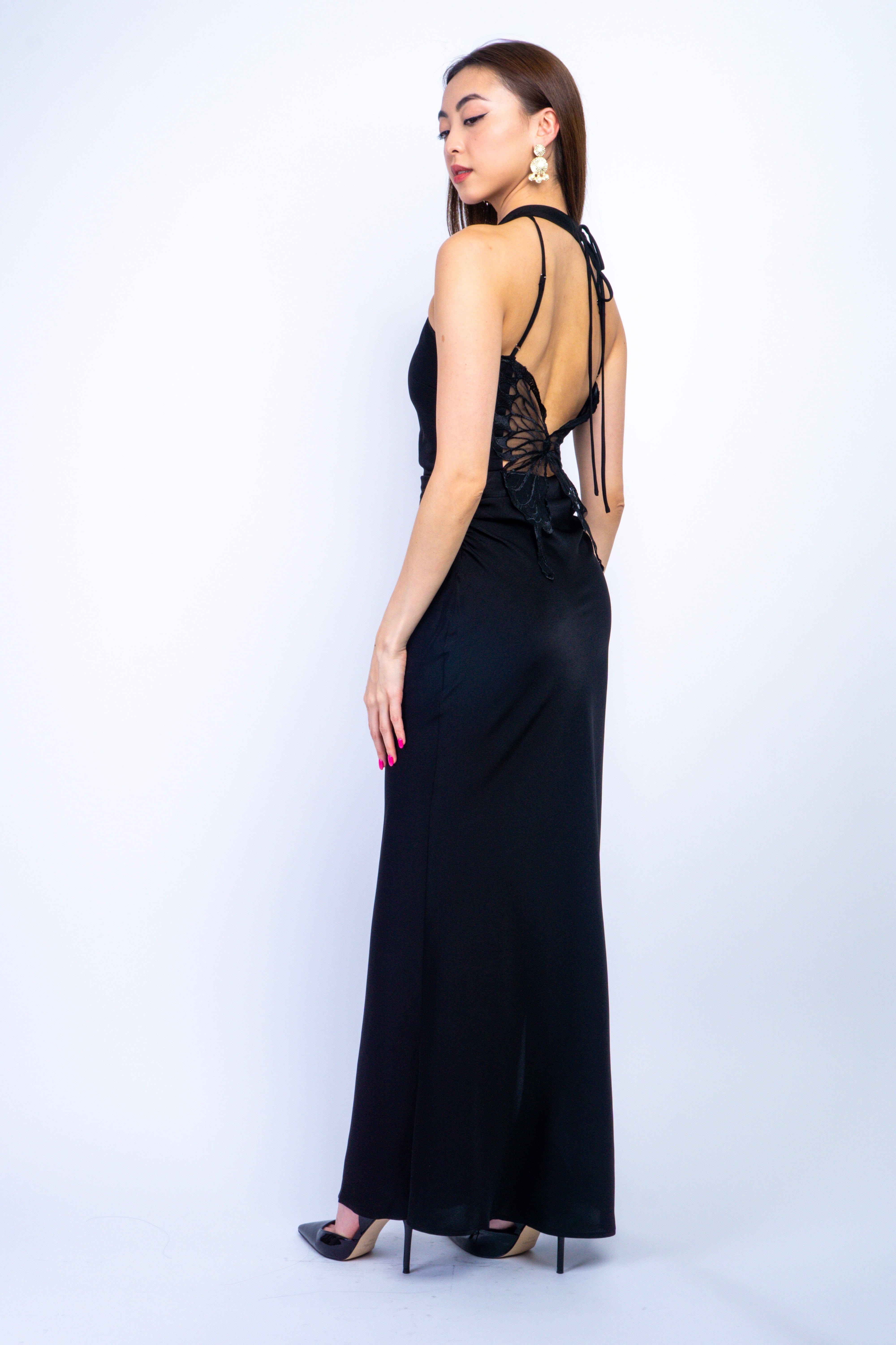 Private Label DRESSES Black Halter Butterfly Back Maxi Dress