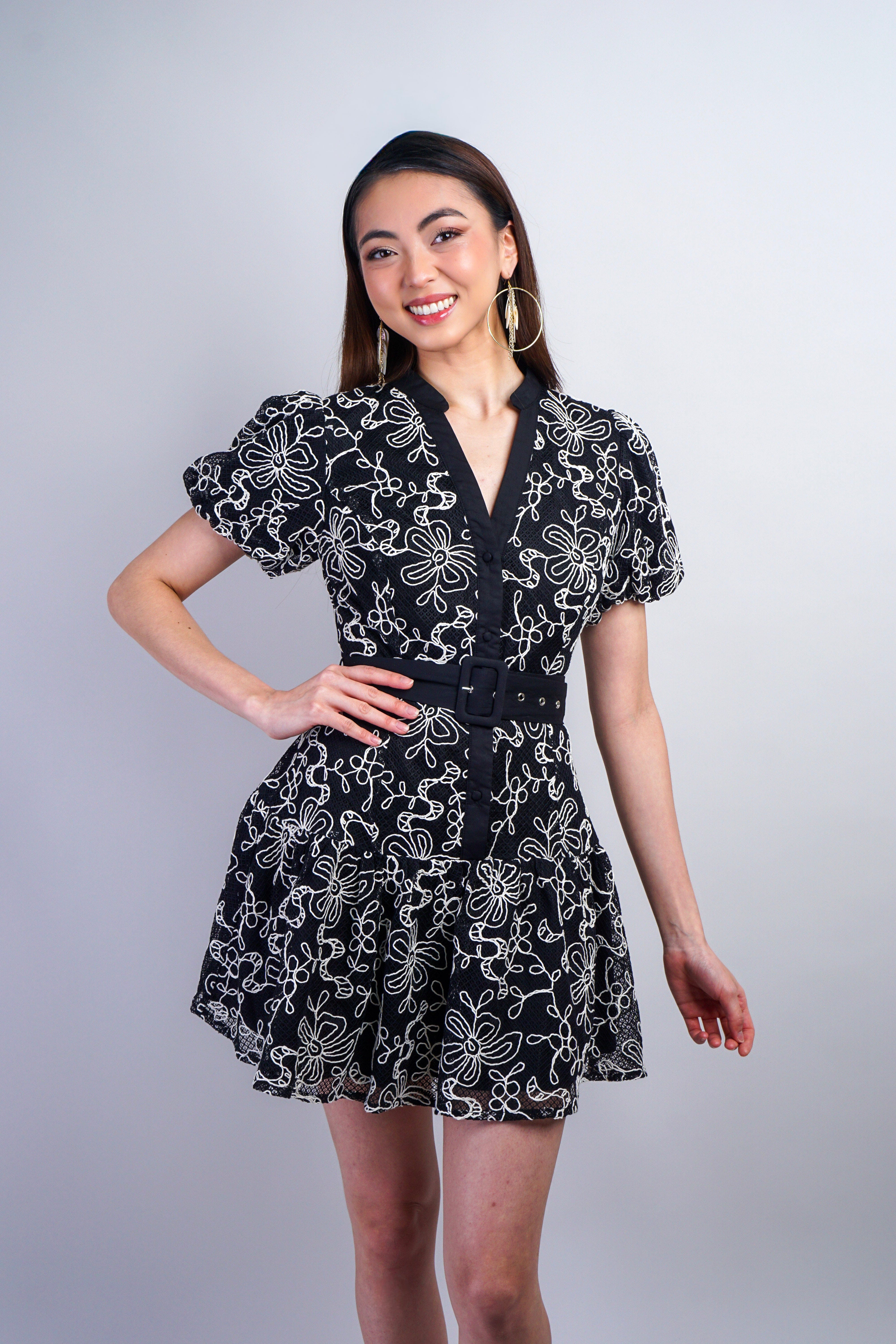 Private Label DRESSES Black Lace Short Sleeve Bubble Mini Dress