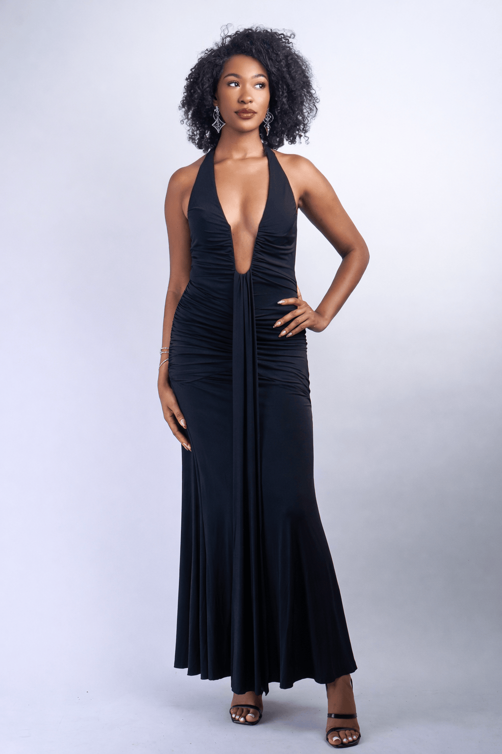 Private Label DRESSES Black Low U Neck Fitted Gown