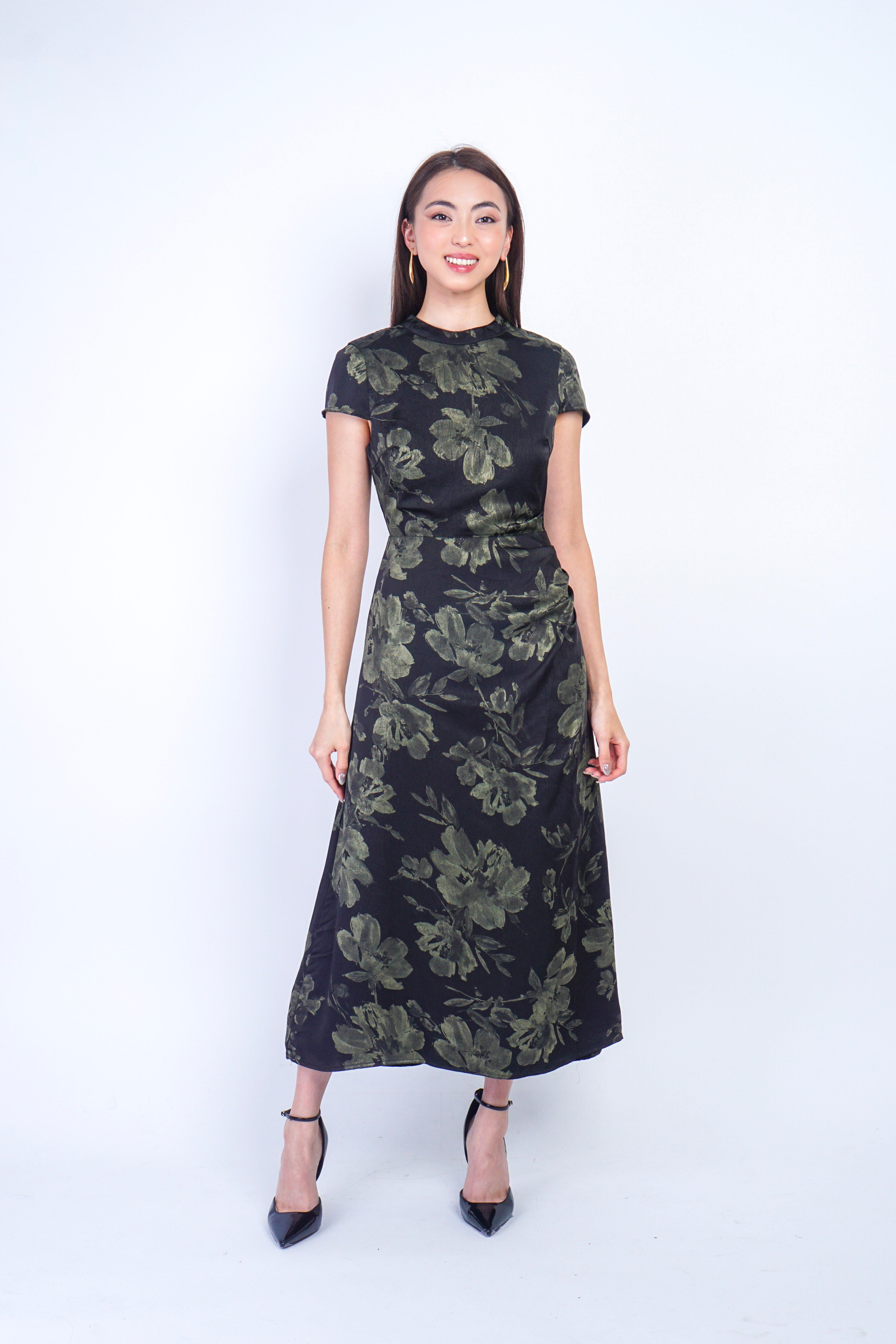 Private Label DRESSES Black/Olive Floral Midi Dress