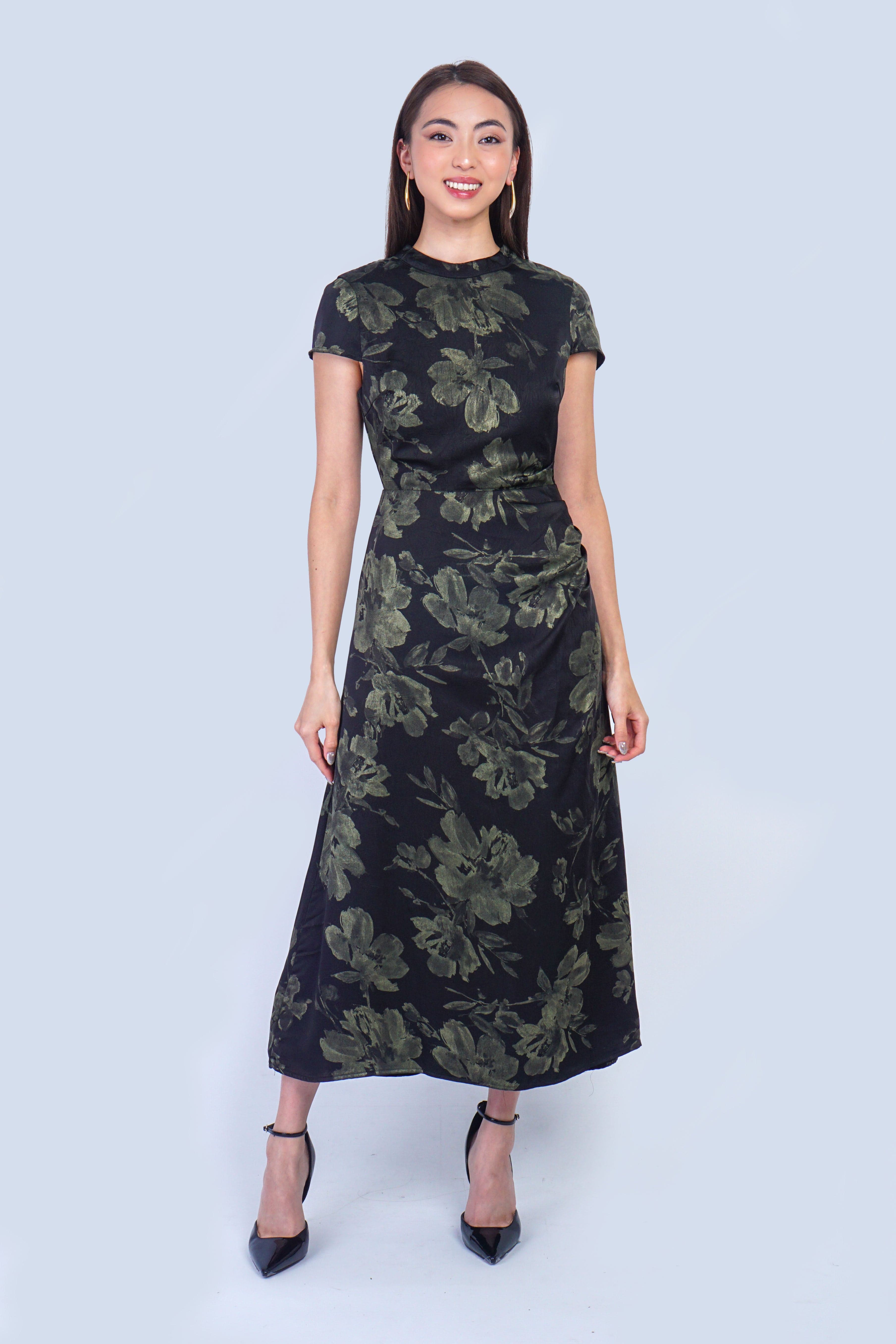Private Label DRESSES Black/Olive Floral Midi Dress