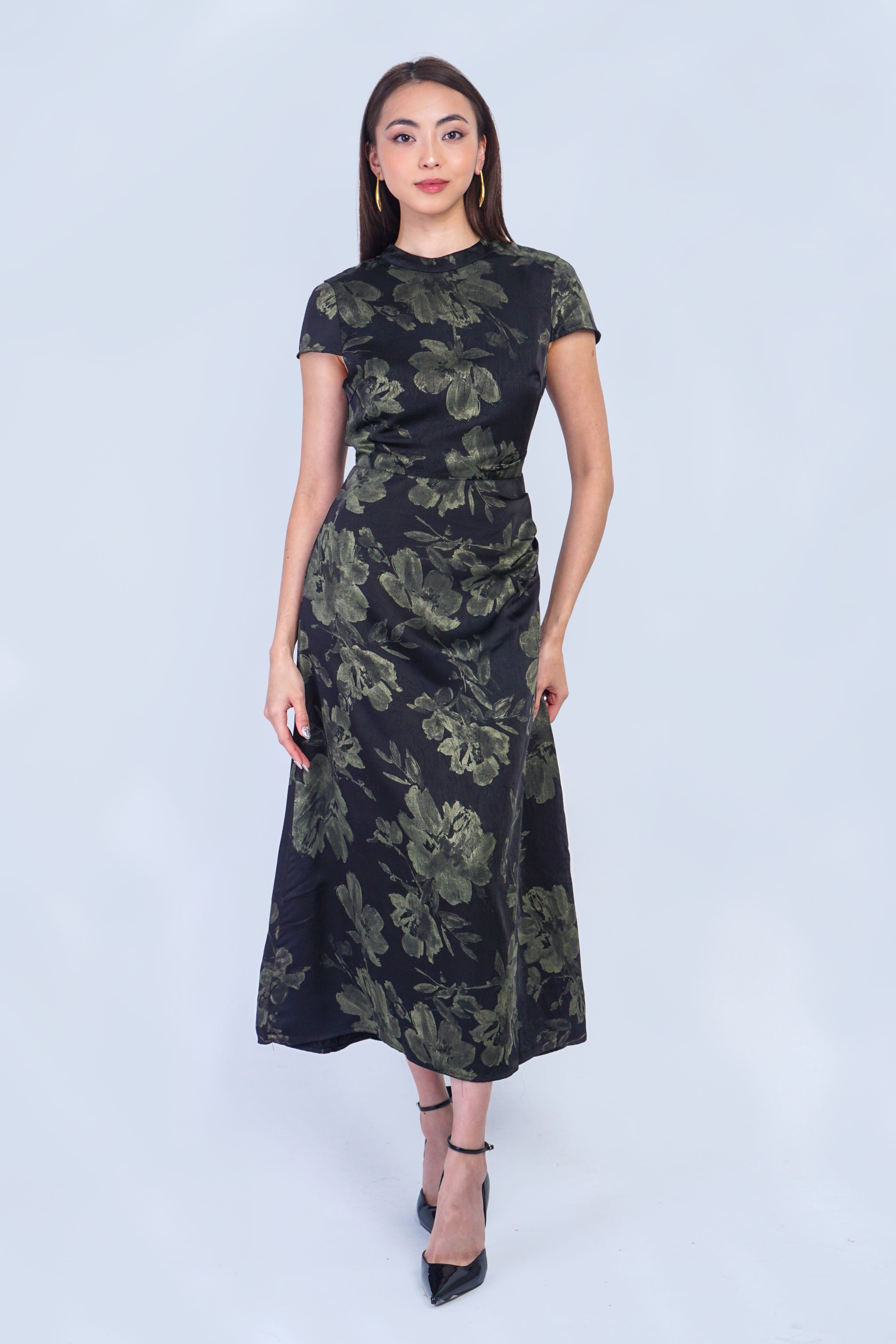Private Label DRESSES Black/Olive Floral Midi Dress
