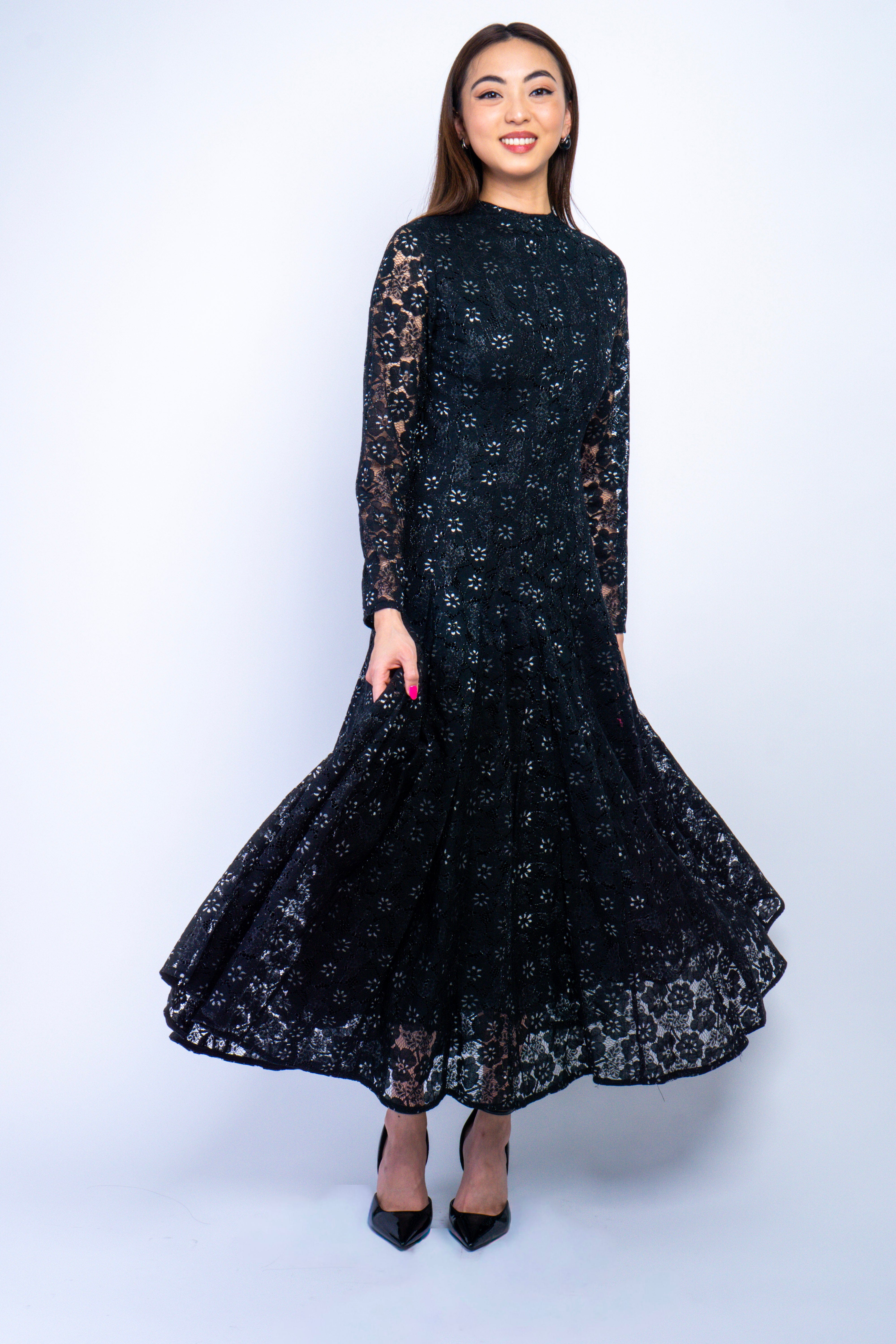 Private Label Dresses Black Petal Multi Gore Lace Maxi Dress