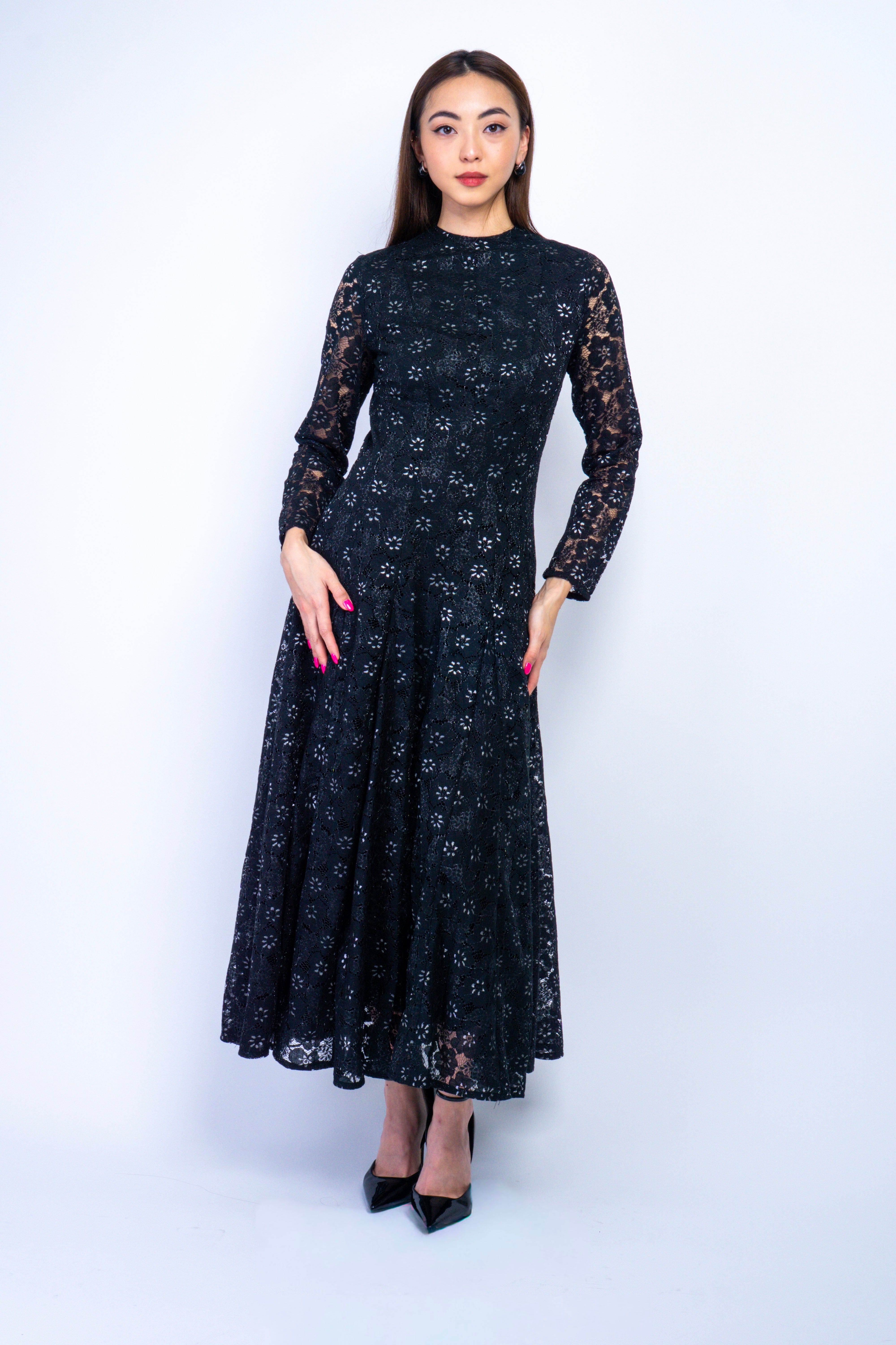 Private Label Dresses Black Petal Multi Gore Lace Maxi Dress
