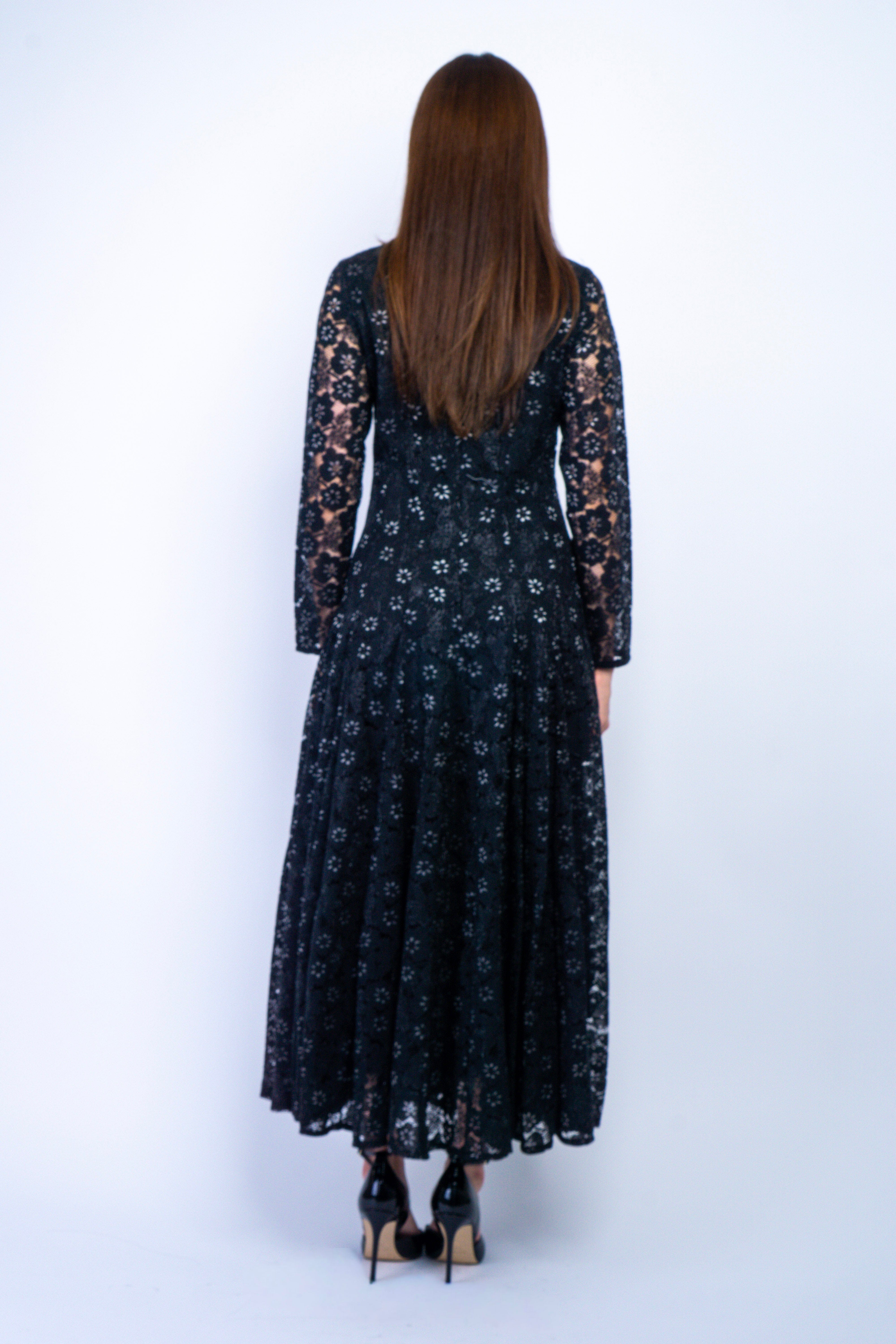 Private Label Dresses Black Petal Multi Gore Lace Maxi Dress