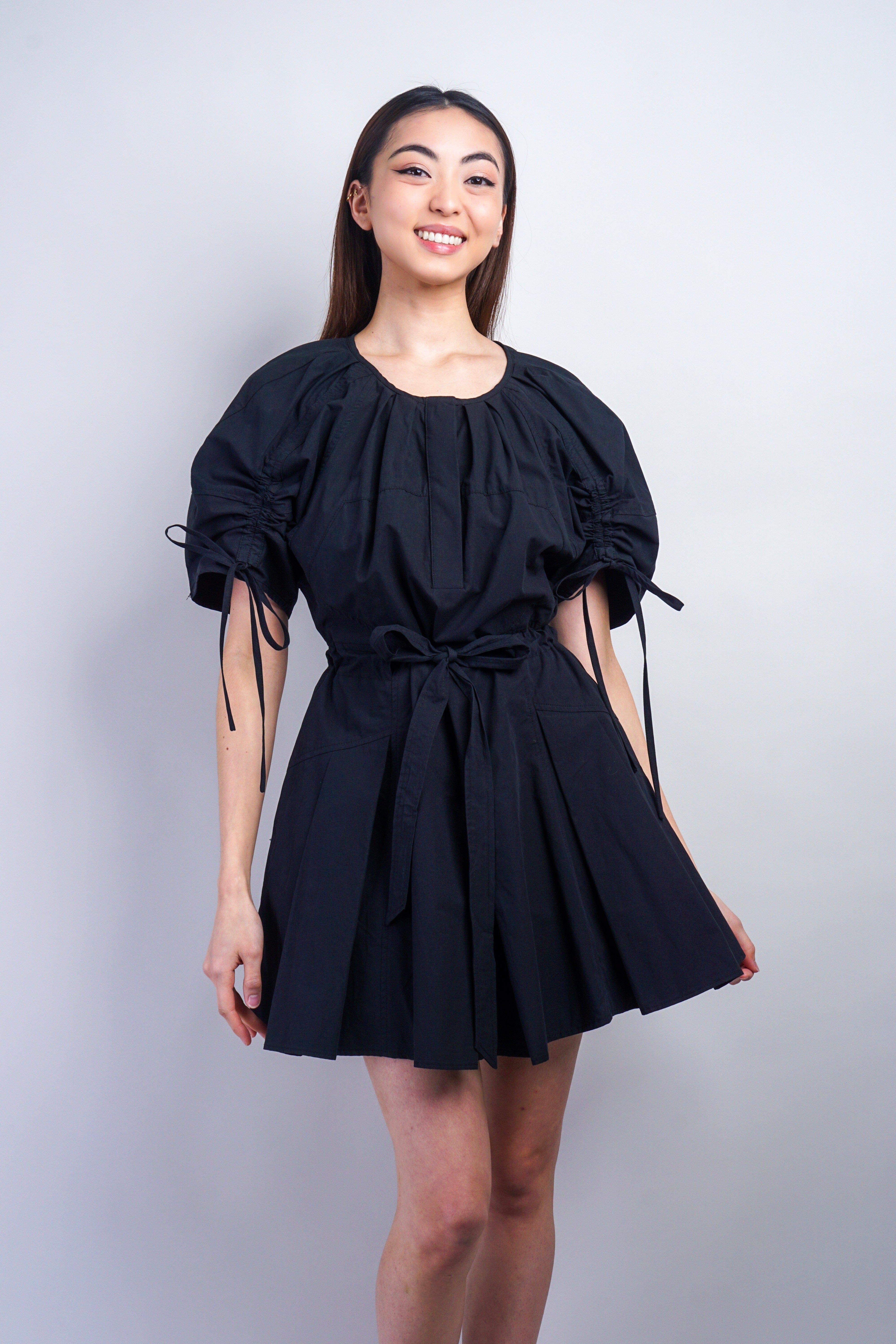 Private Label DRESSES Black Puff Sleeve Belt Short Dress