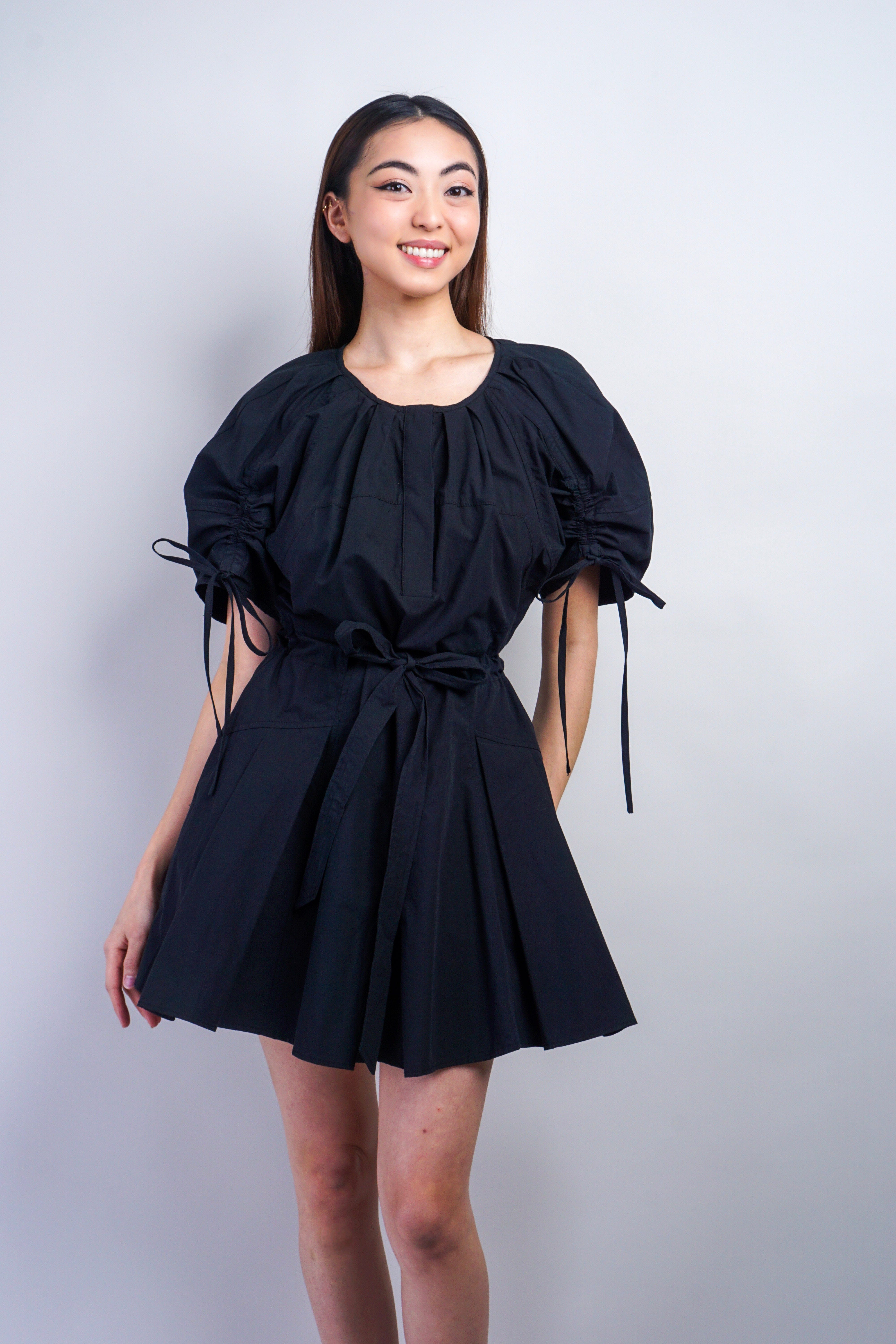 Private Label DRESSES Black Puff Sleeve Belt Short Dress