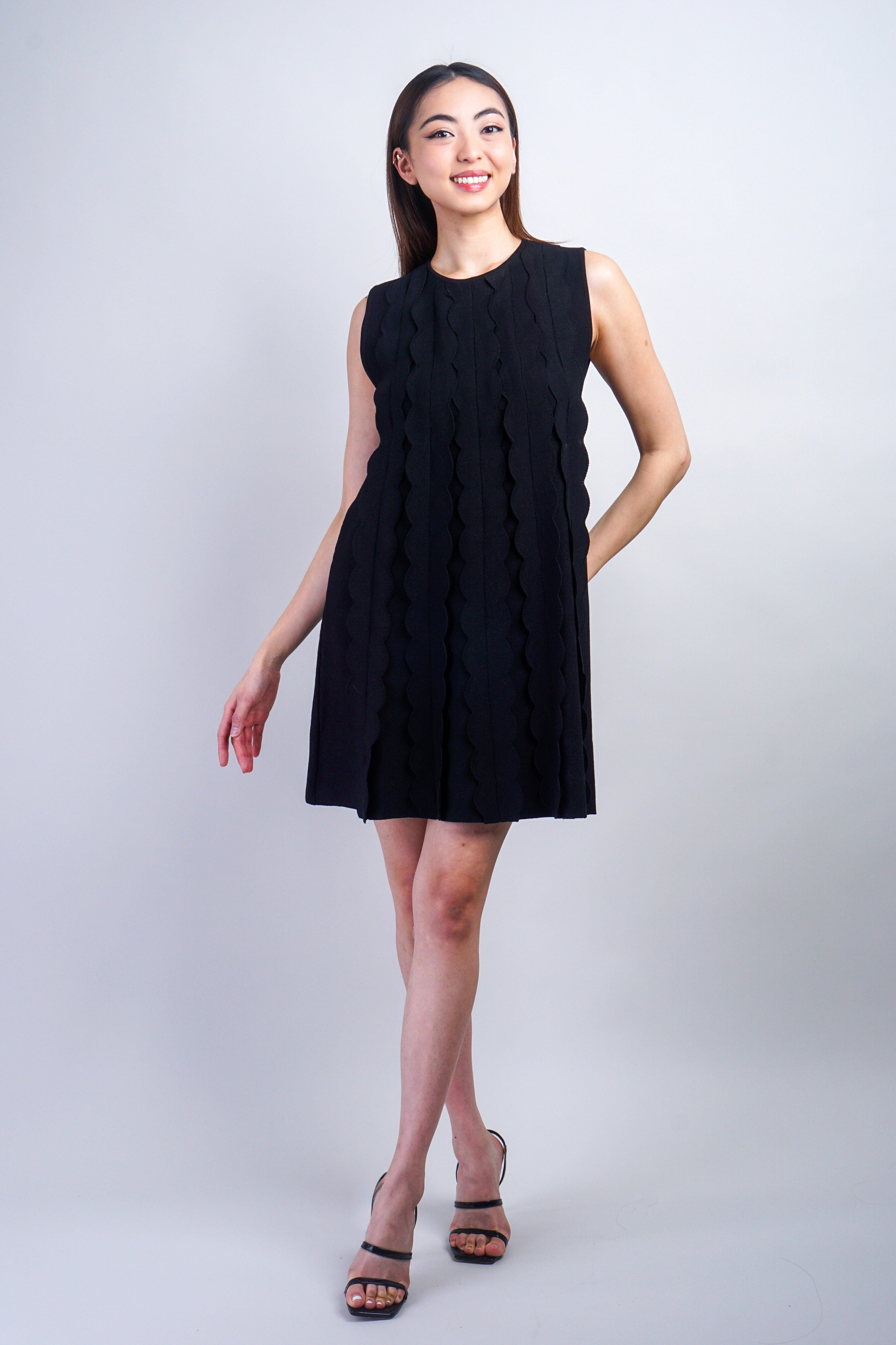 Private Label Dresses Black Scallop Shift Knit Dress