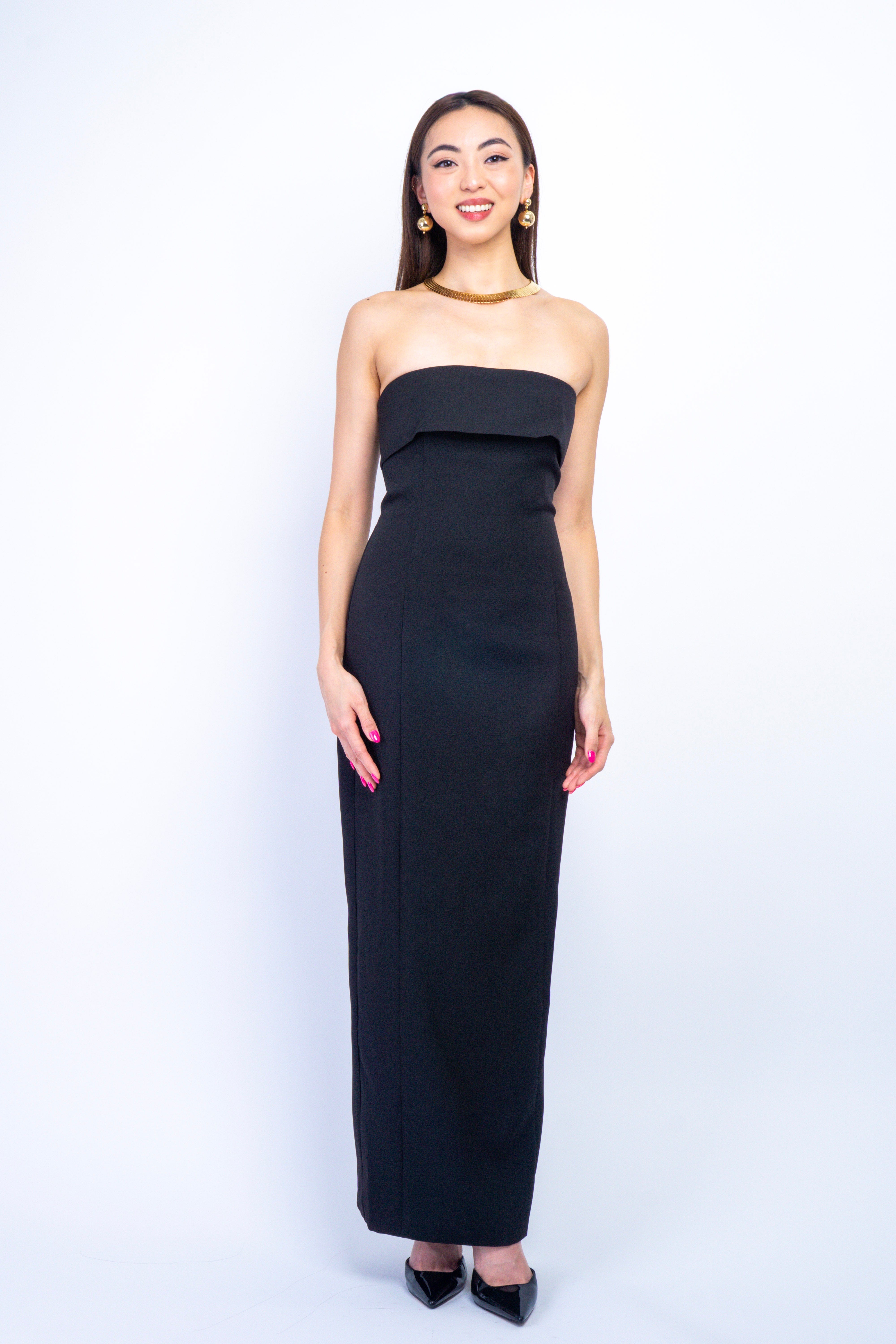 Private Label DRESSES Black Strapless Fold Over Band Pencil Maxi Dress