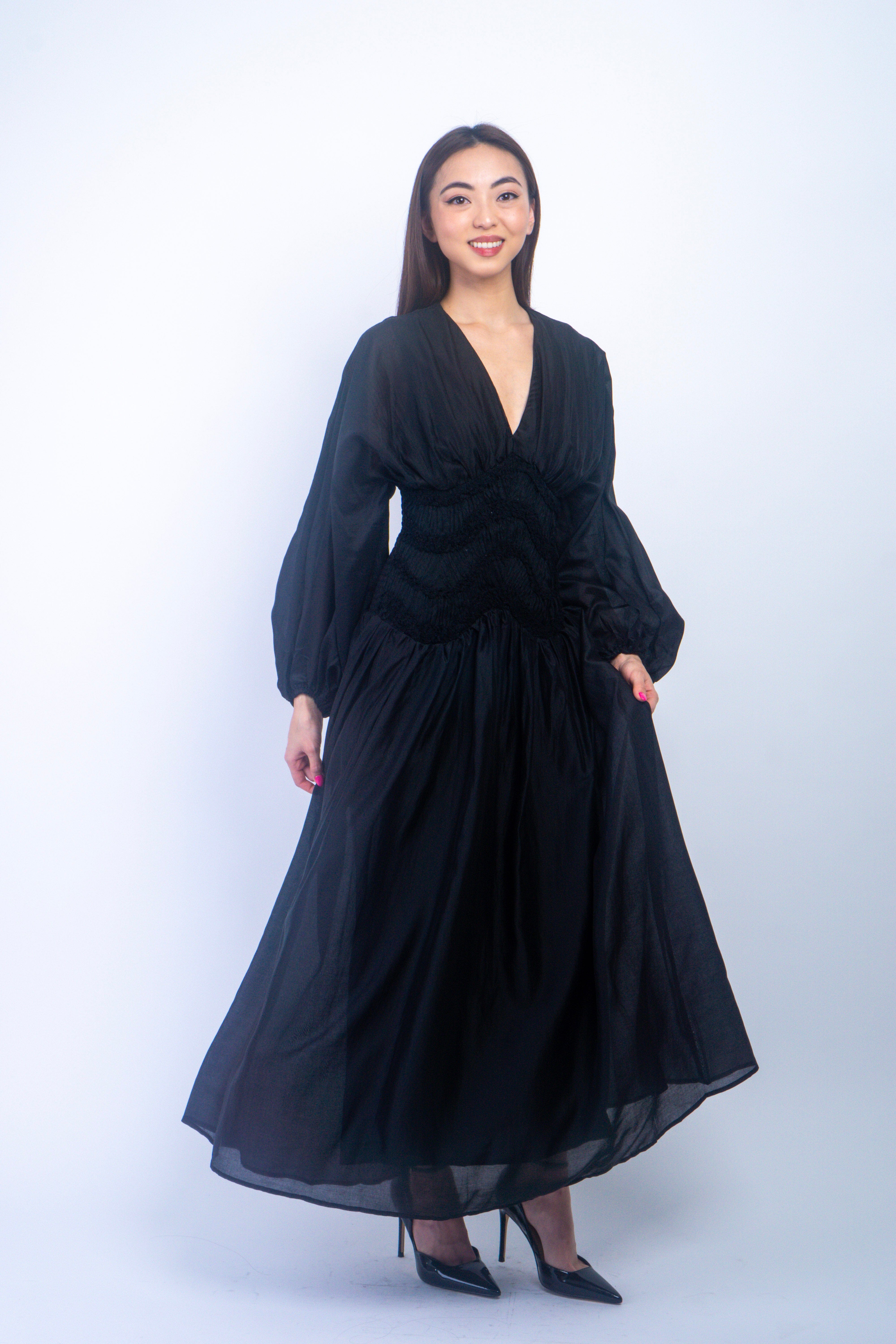 Private Label DRESSES Black Textures Waist Maxi Dress