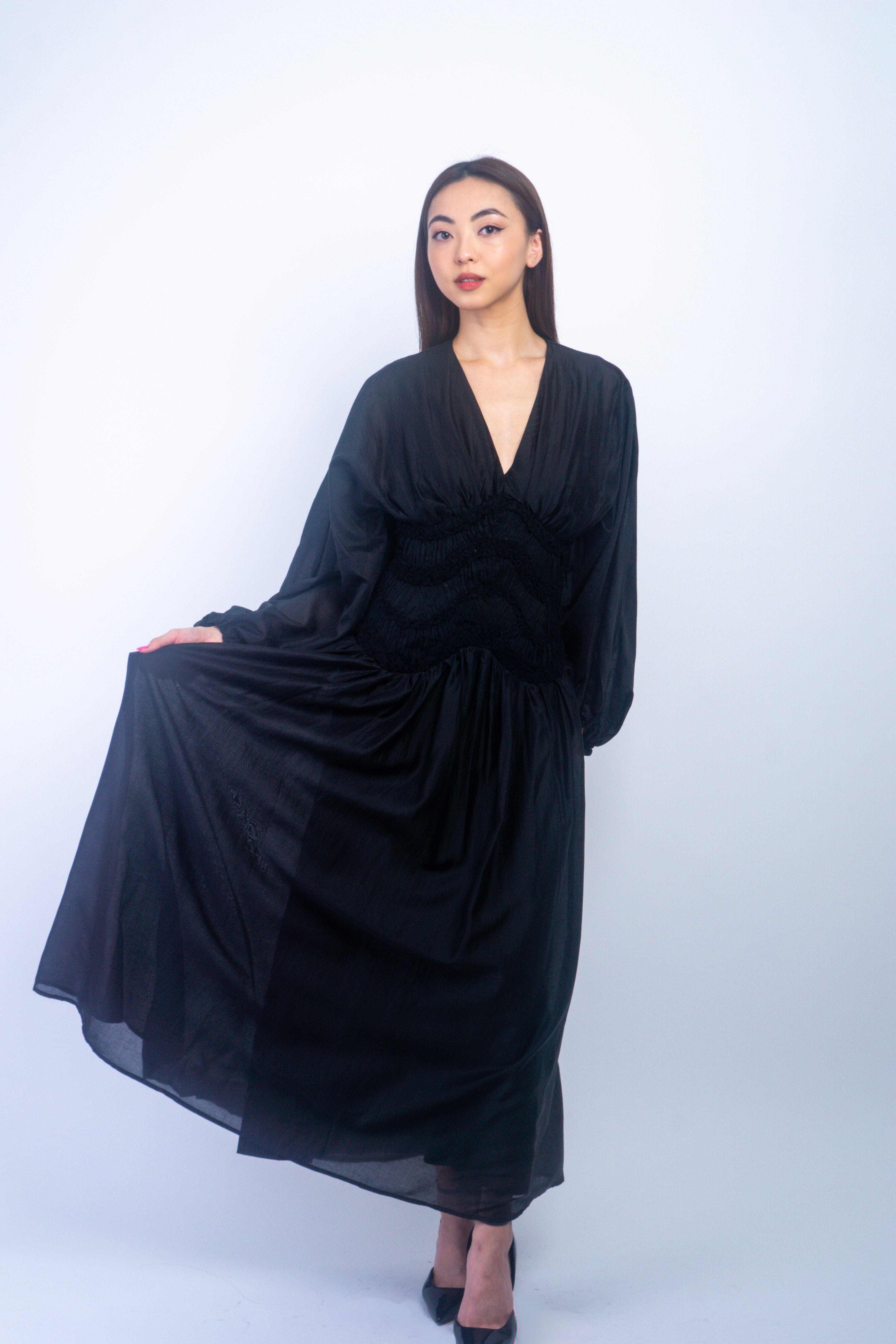 Private Label DRESSES Black Textures Waist Maxi Dress
