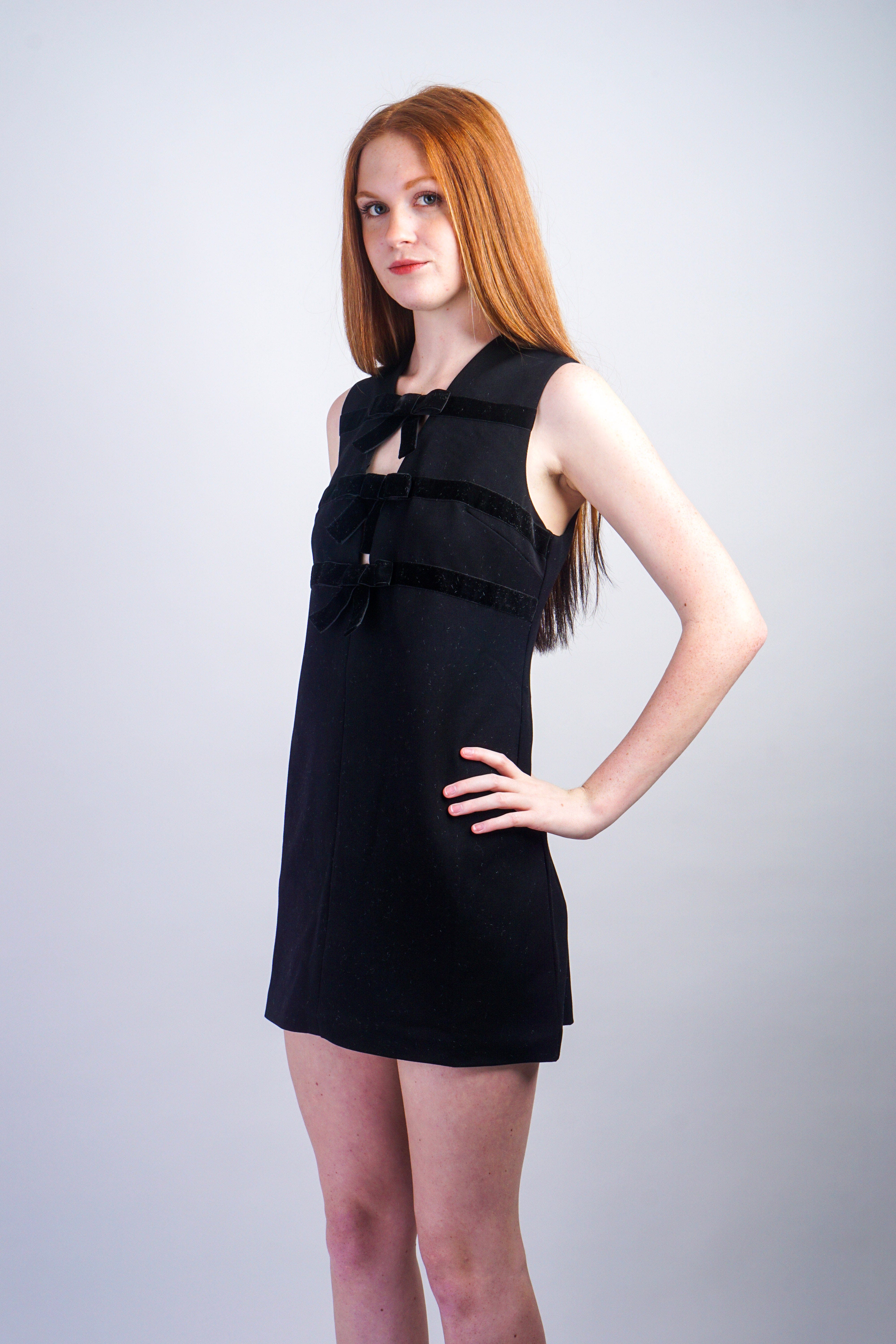 Private Label DRESSES Black Velvet Bow Mini Dress