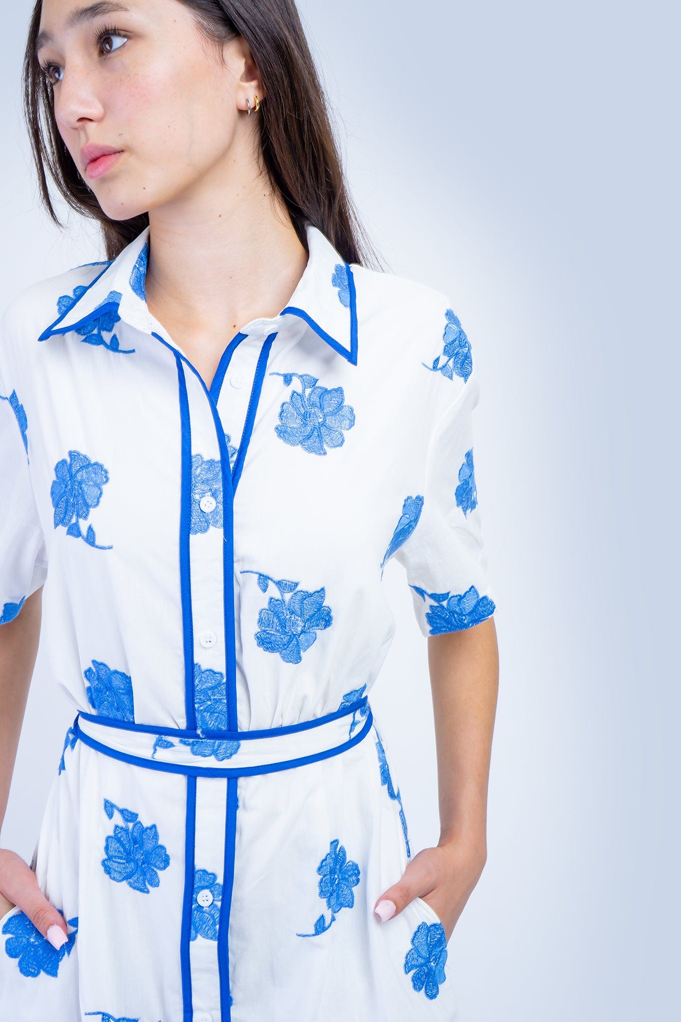 Chloe Dao DRESSES Blue Flower Shirt Dress