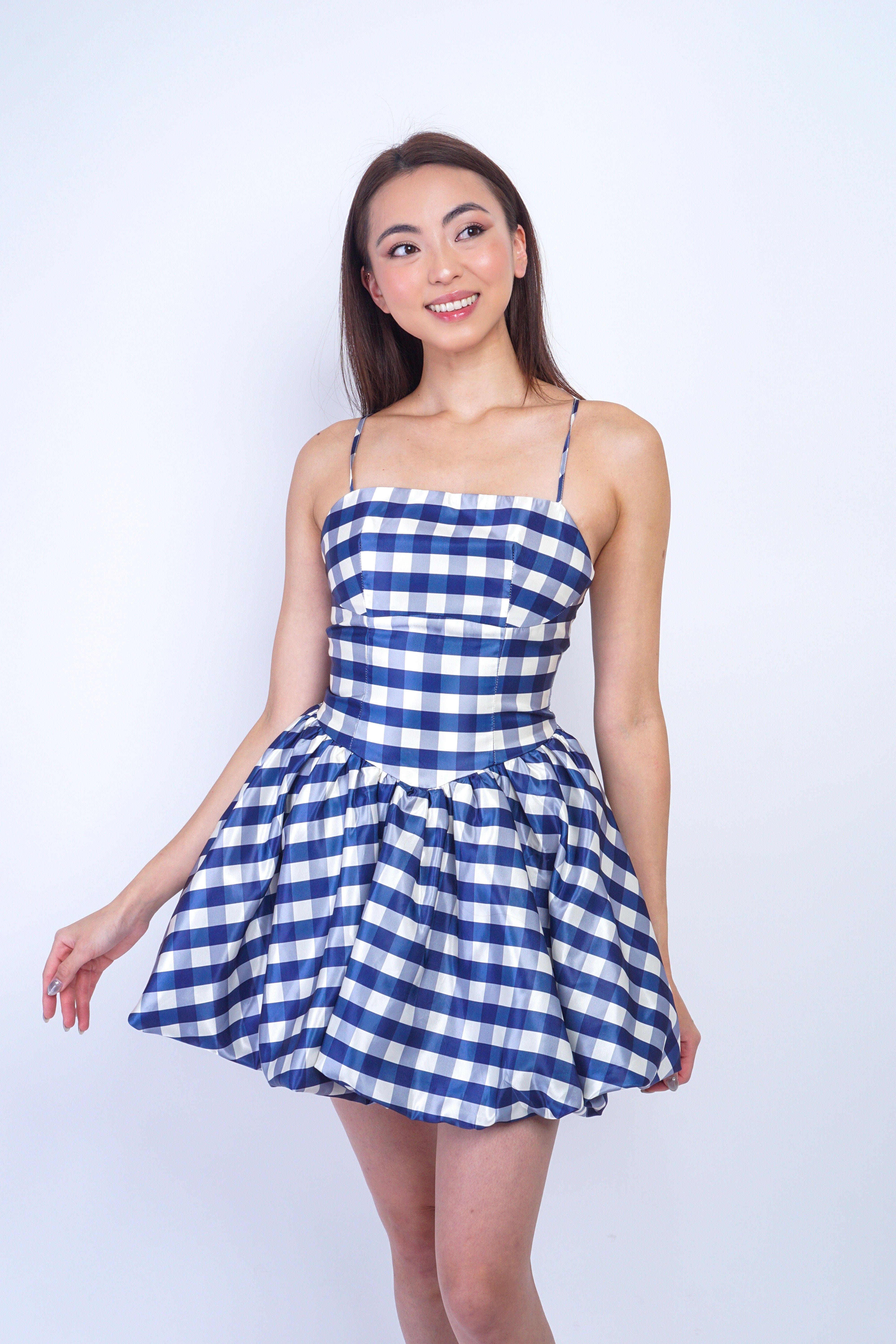 Private Label DRESSES Blue Gingham Tie Bubble Dress