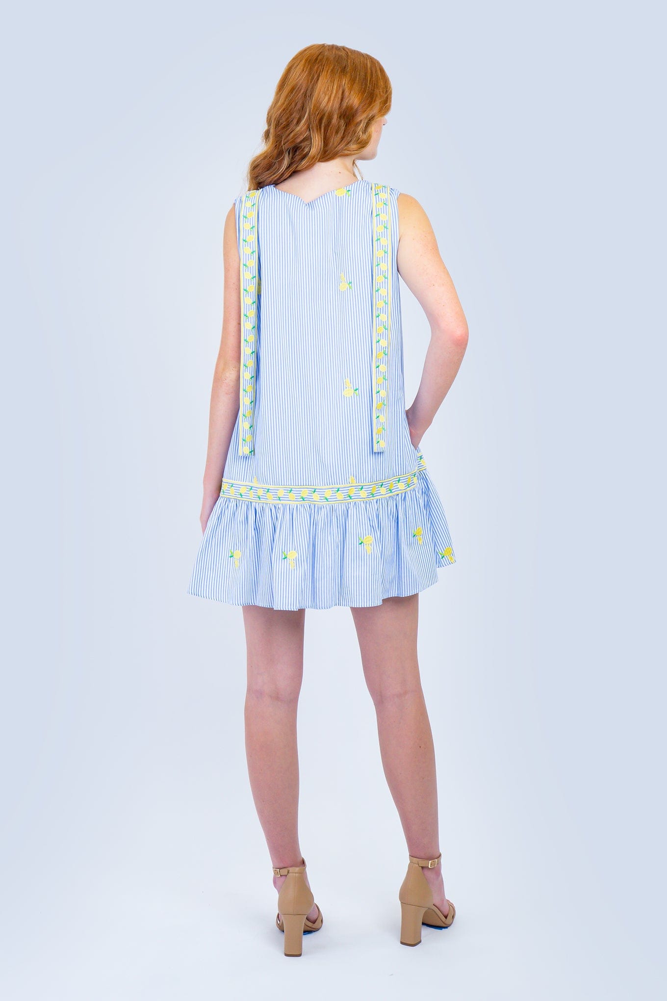 Private Label DRESSES Blue Stripes Lemon Embroidery Mini Dress