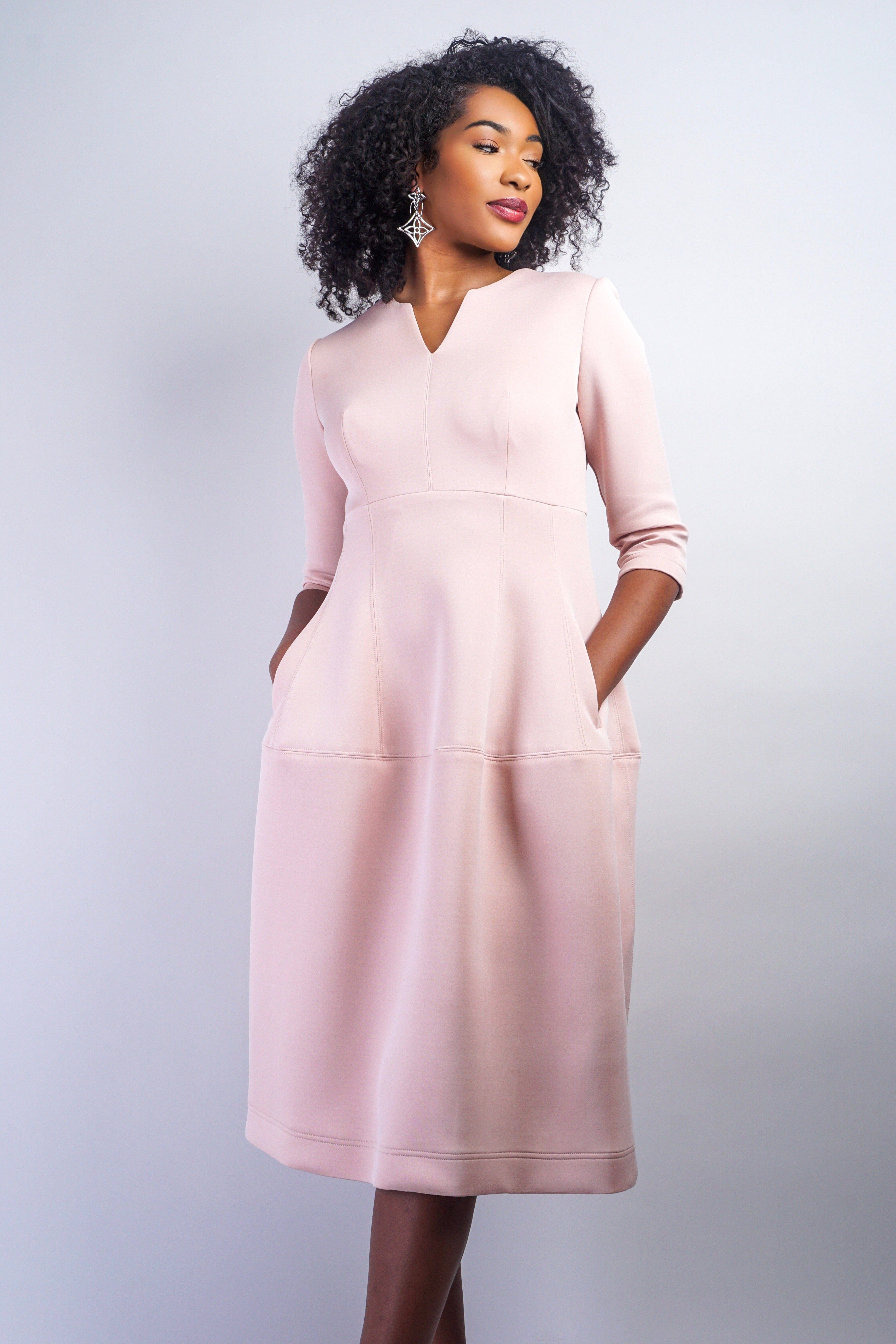 Chloe Dao DRESSES Blush V Neck Neoprene Midi Dress