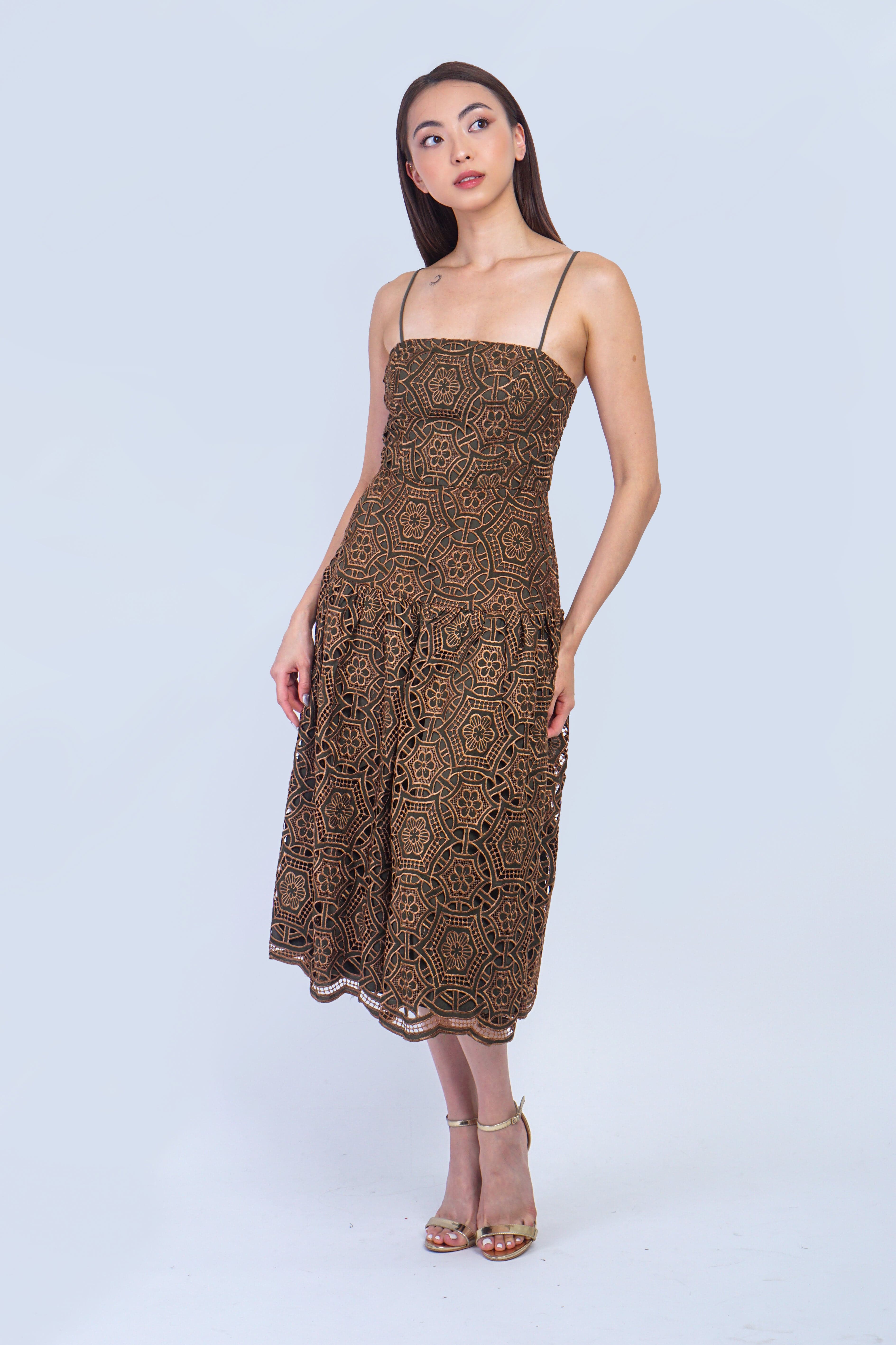Private Label DRESSES Bronze and Olive Scallop Hem Sleeveless Dress