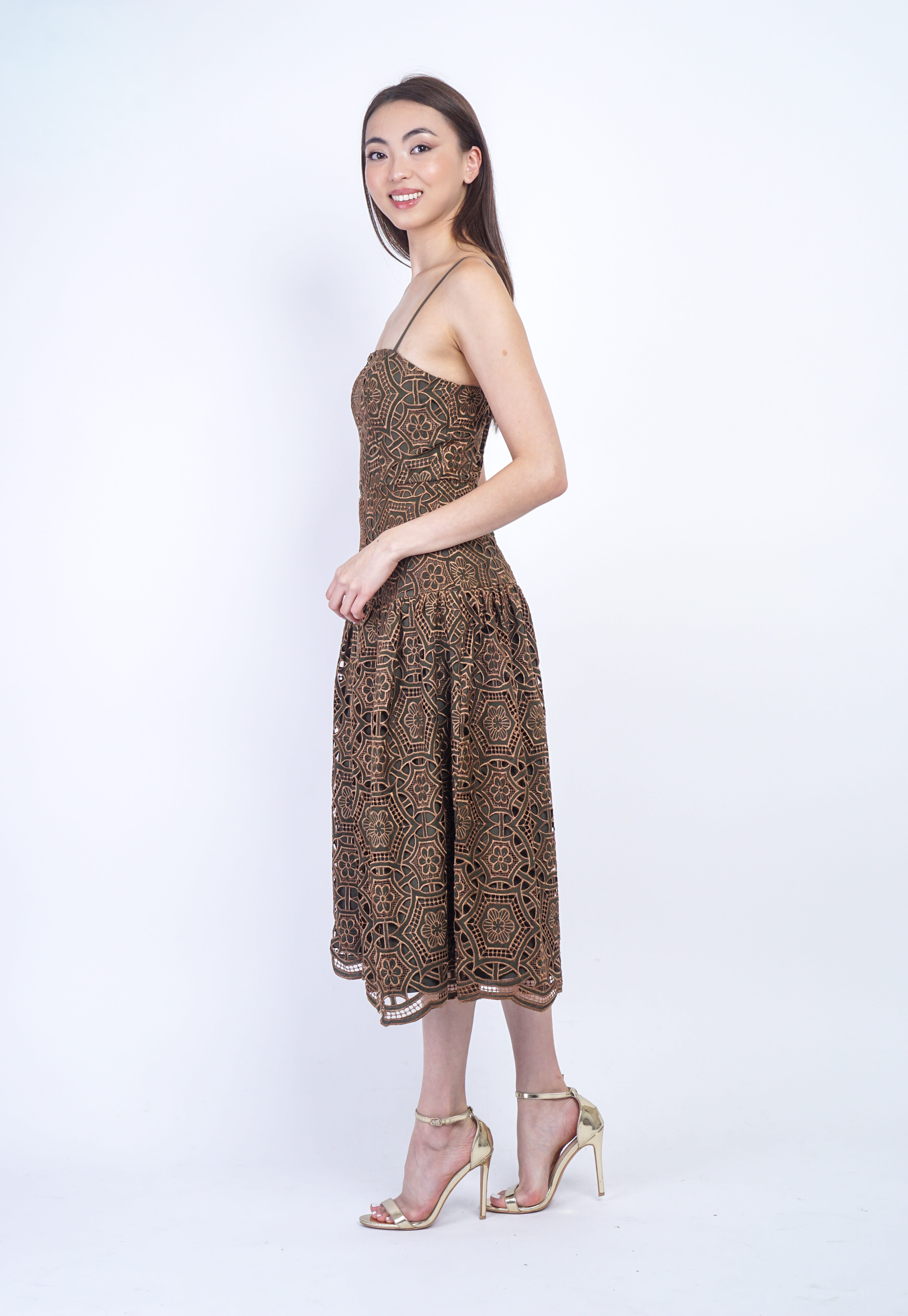 Private Label DRESSES Bronze and Olive Scallop Hem Sleeveless Dress