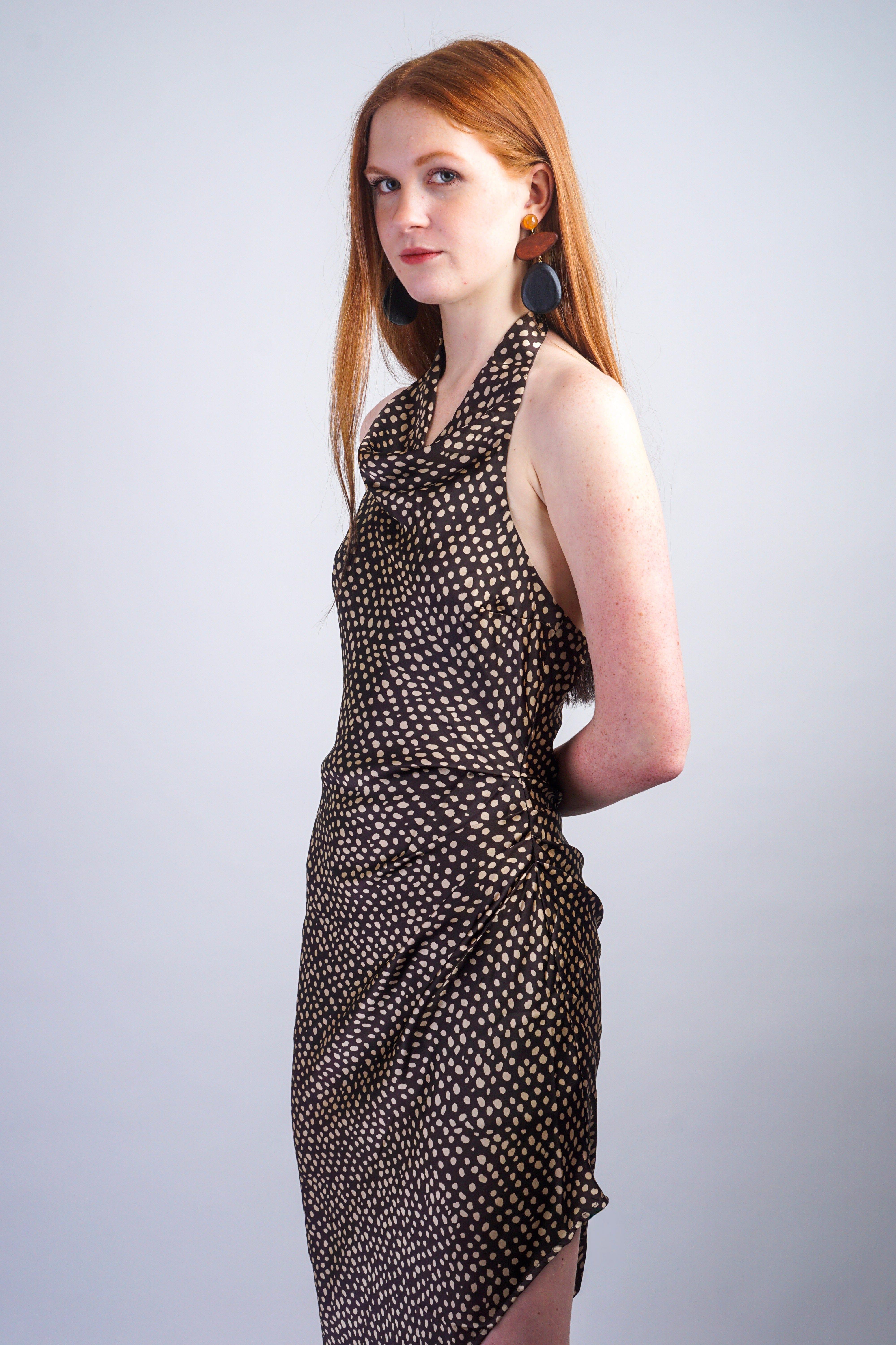 Private Label DRESSES Brown Ivory Polka Dot Halter Dress