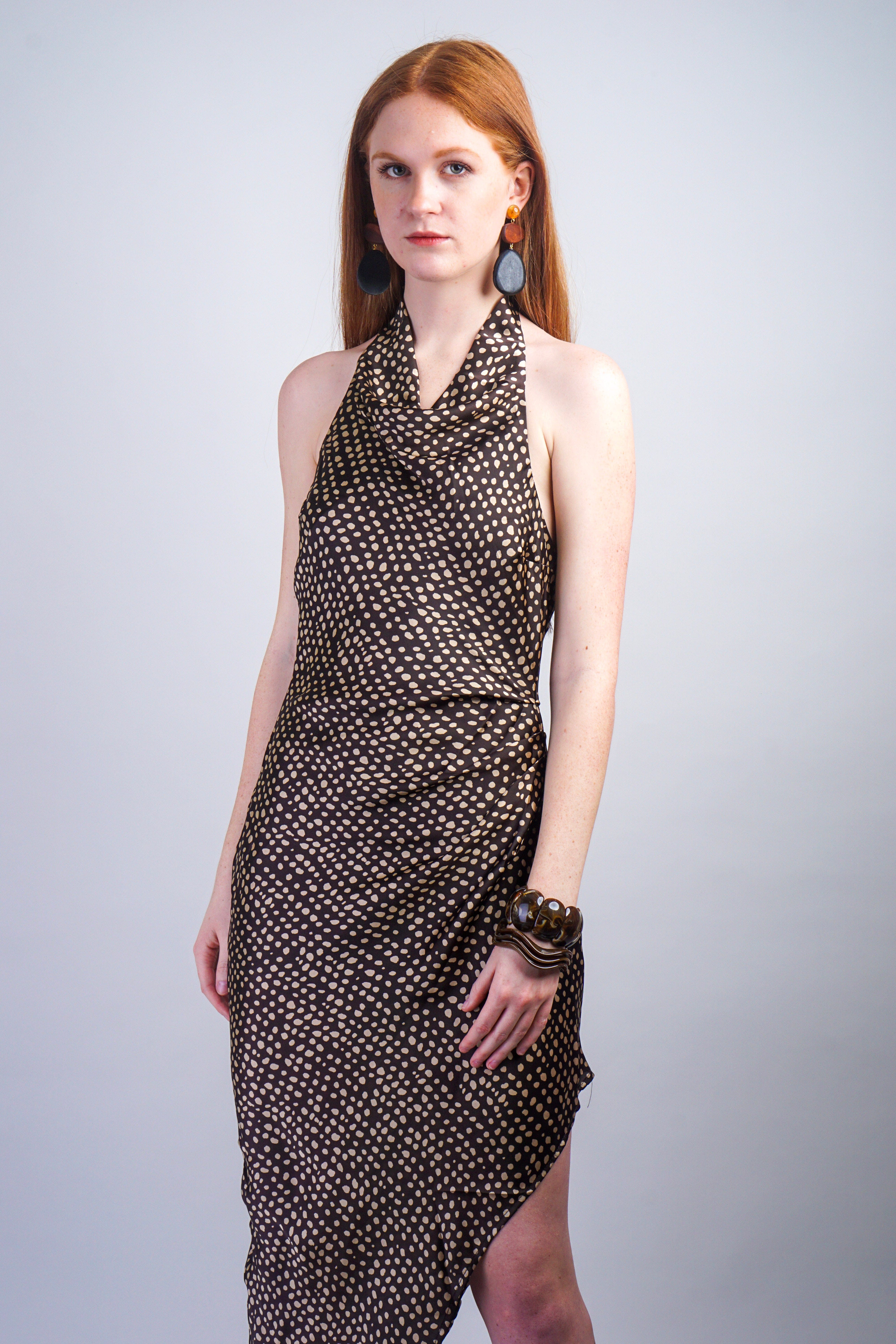 Private Label DRESSES Brown Ivory Polka Dot Halter Dress