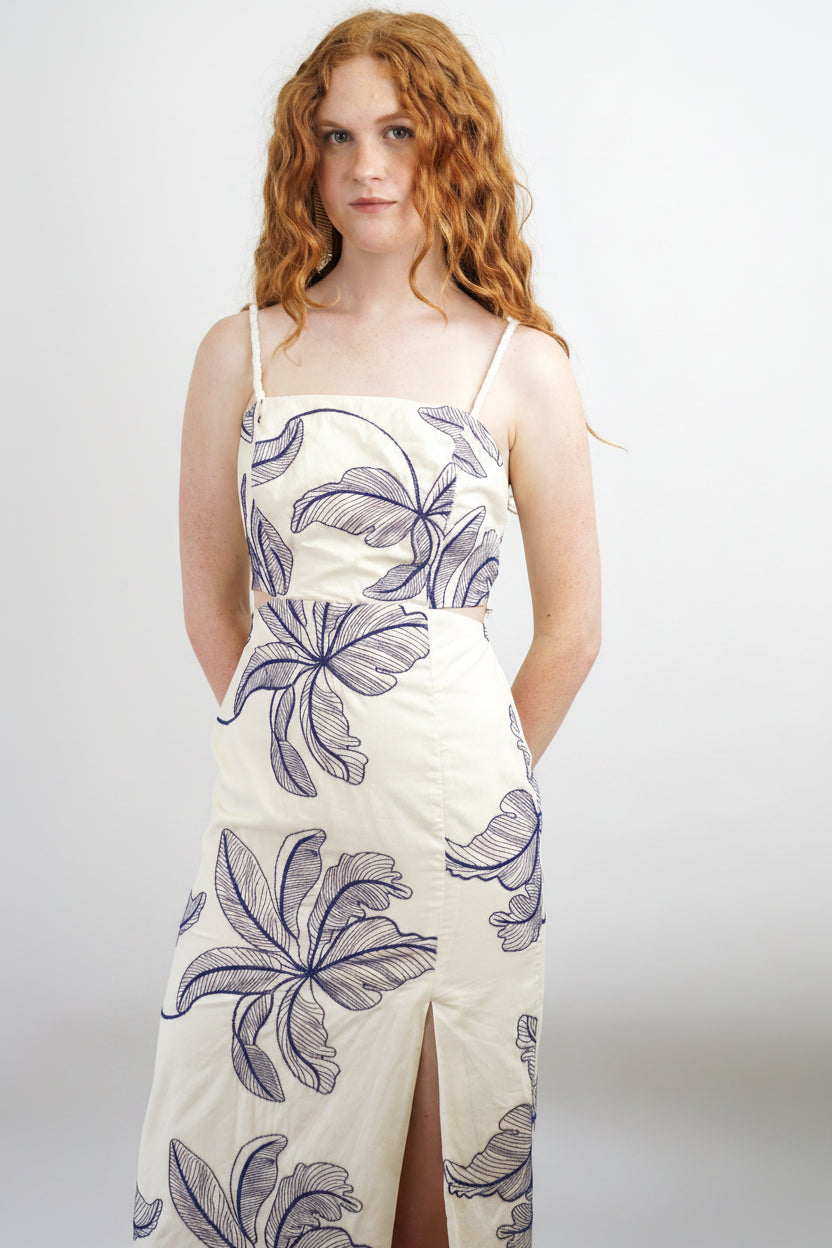 Private Label DRESSES Burgundy Ivory Embroidered Flower Midi Dress