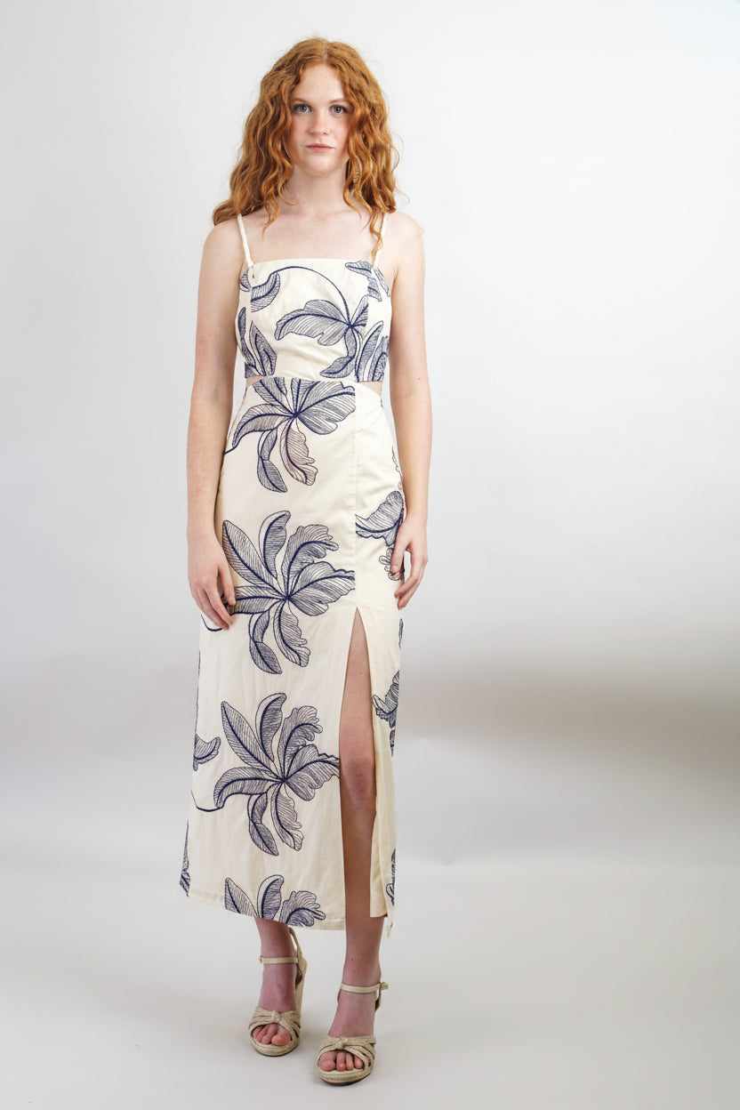 Private Label DRESSES Burgundy Ivory Embroidered Flower Midi Dress