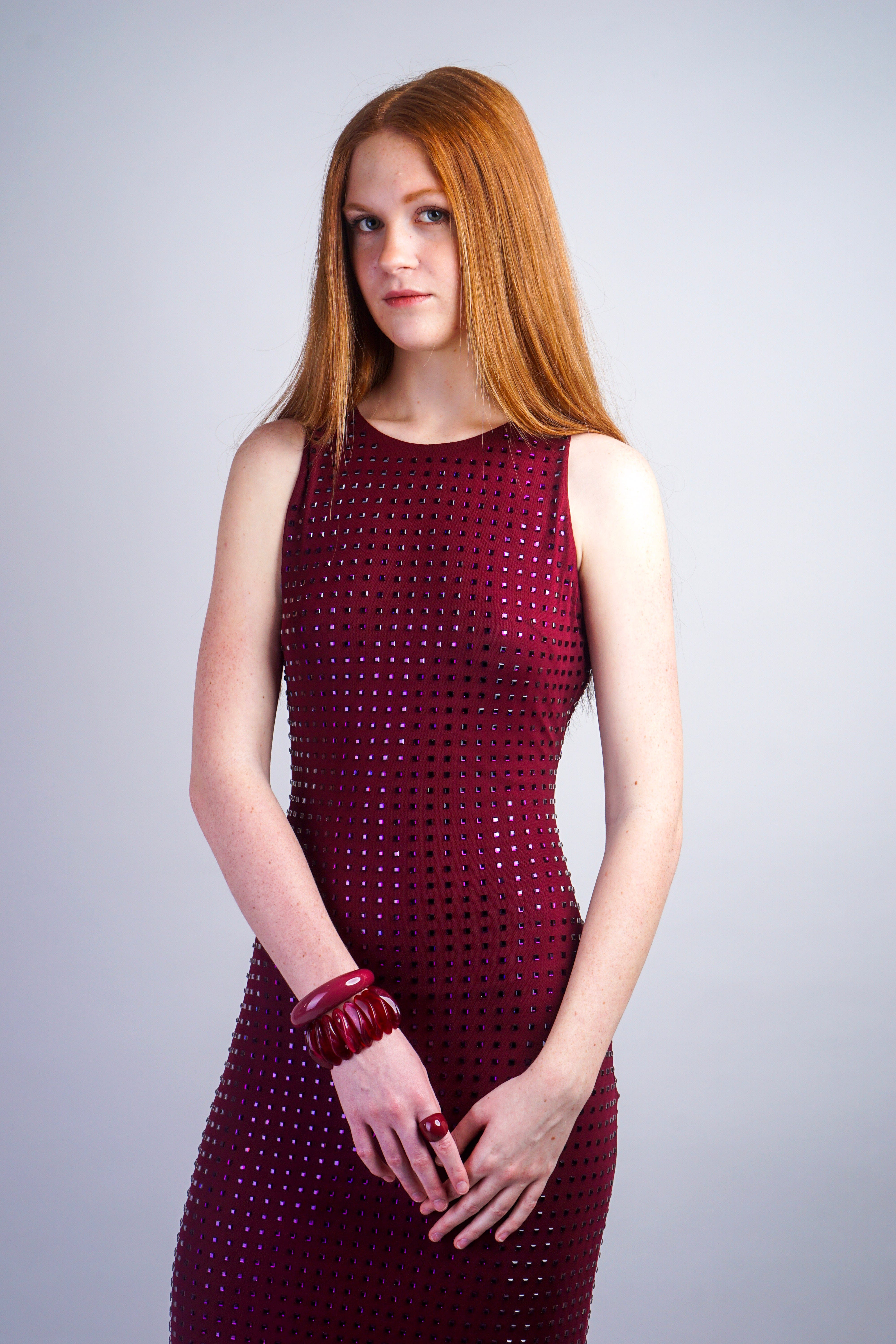 Private Label DRESSES Burgundy Rhinestone Mesh Maxi Dress