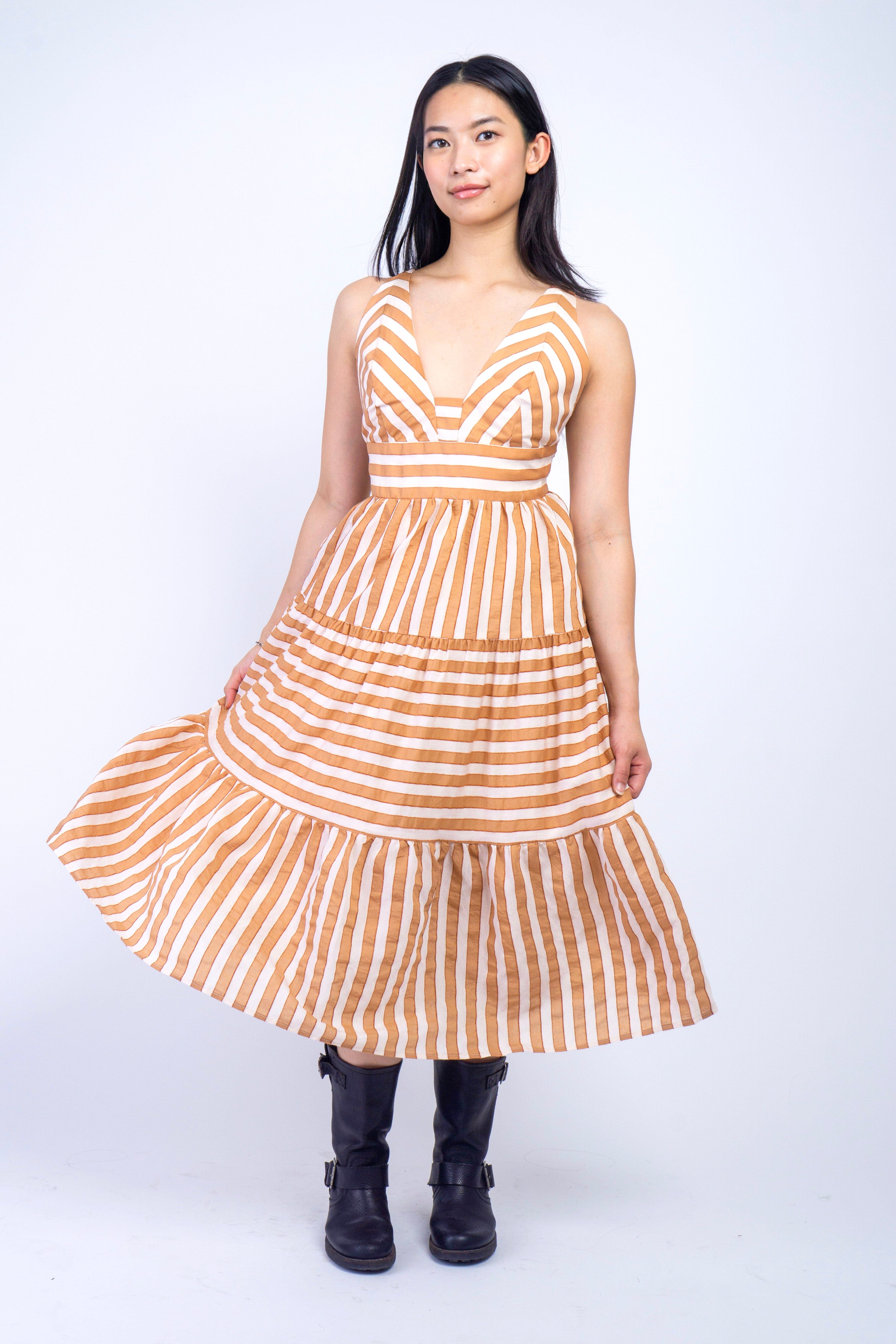 Private Label DRESSES Camel Stripe X Back Midi Dress