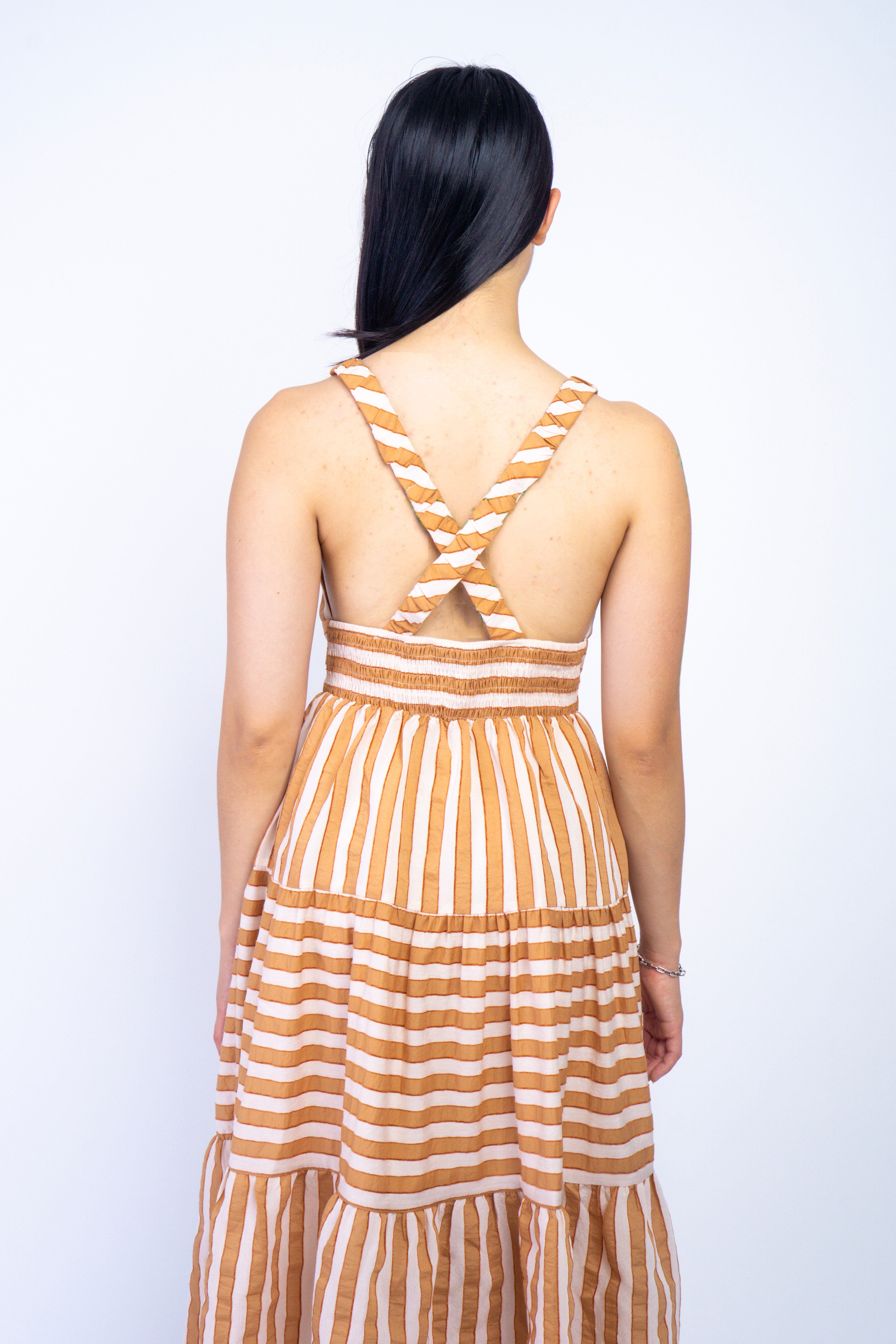 Private Label DRESSES Camel Stripe X Back Midi Dress