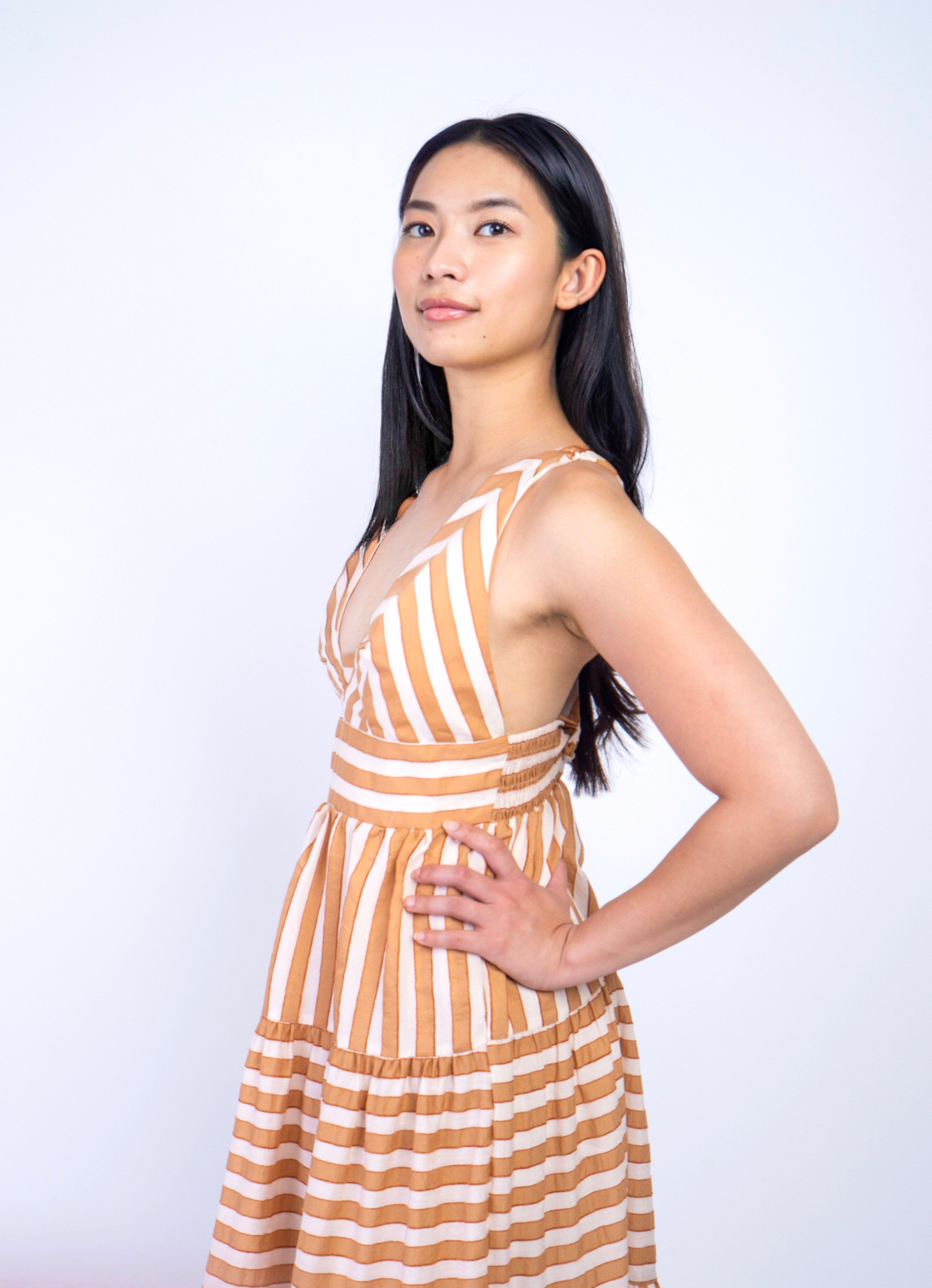 Private Label DRESSES Camel Stripe X Back Midi Dress