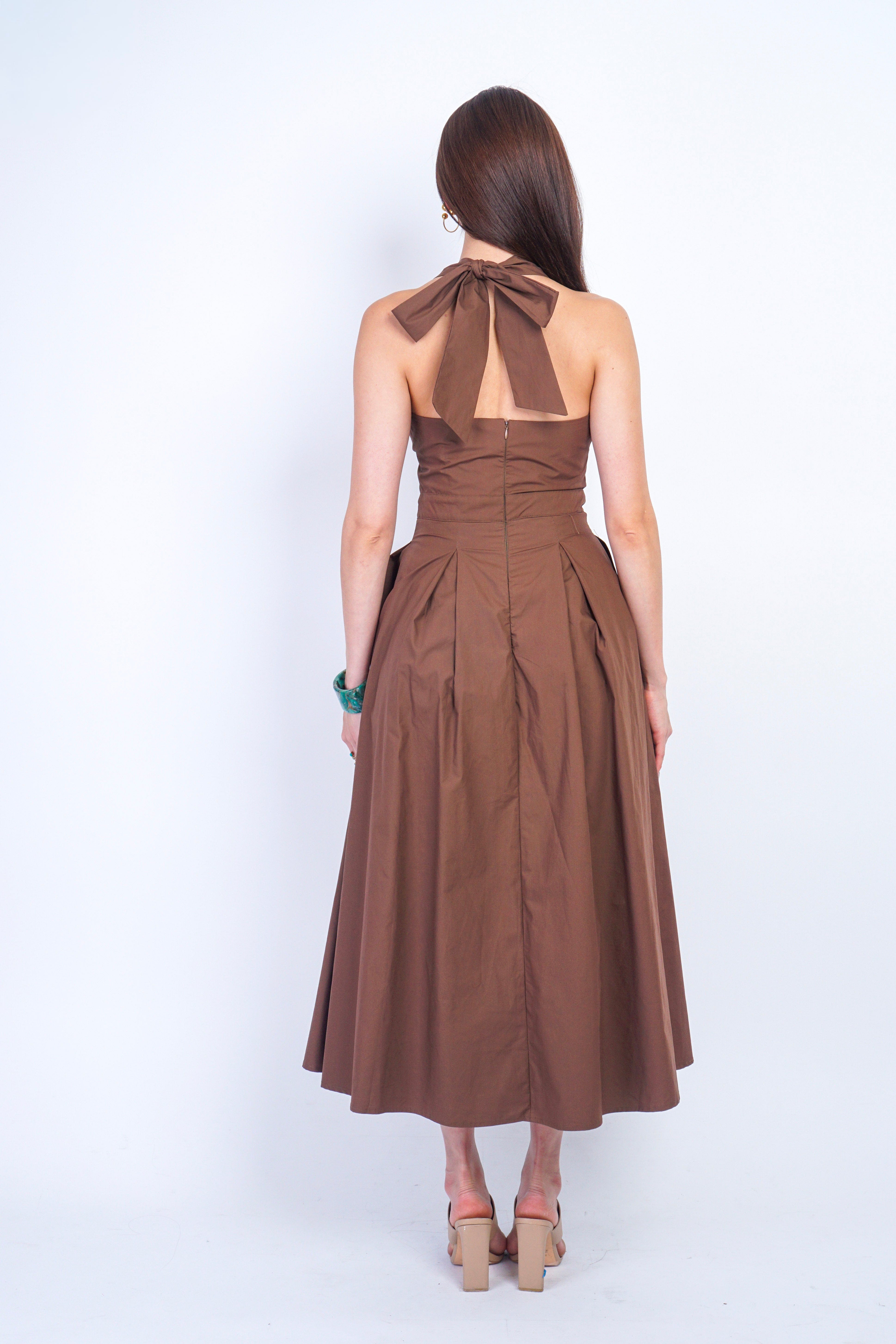 Private Label DRESSES Chocolate V Halter Corset Midi Dress