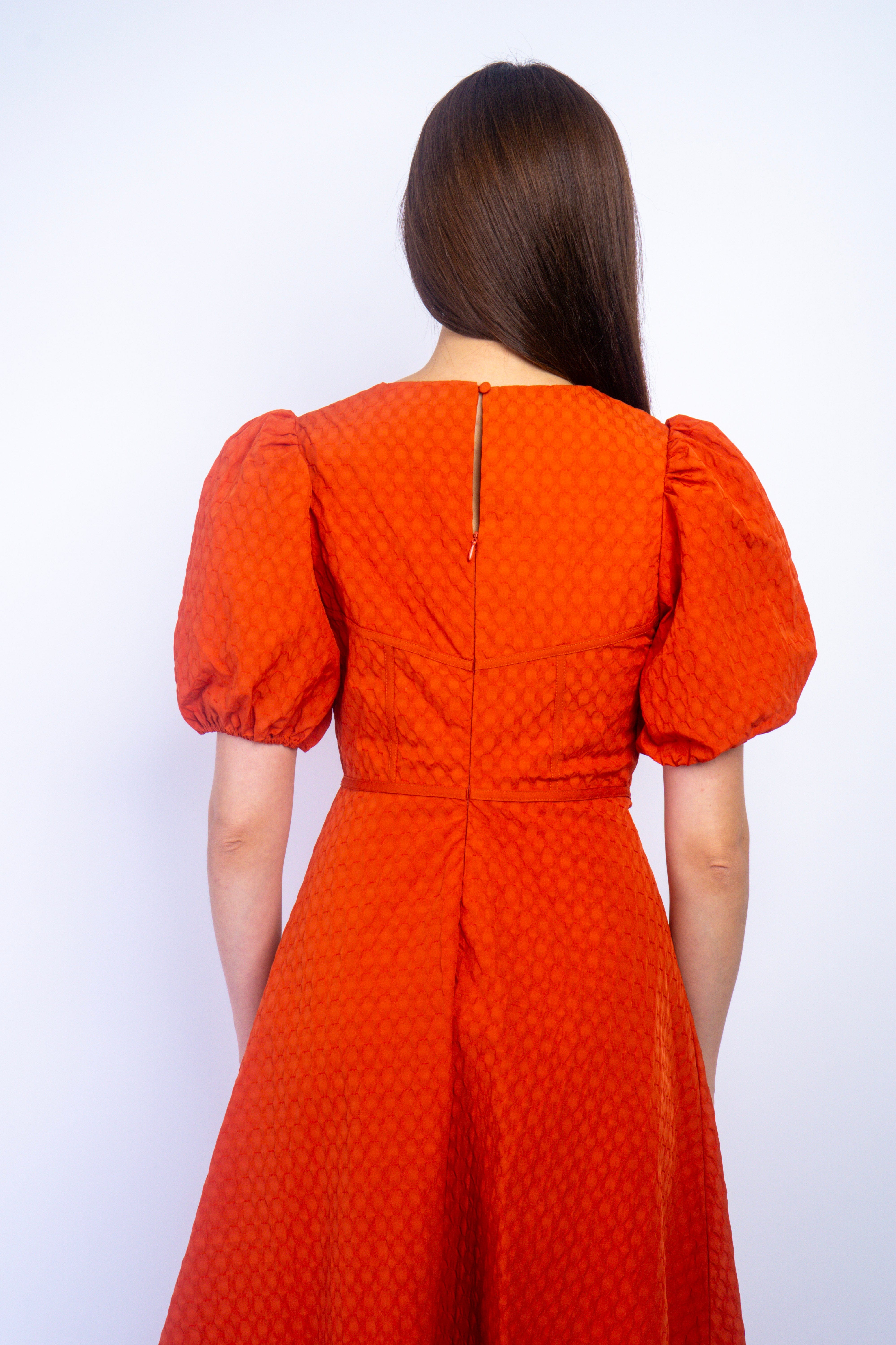 Private Label DRESSES Copper Corset Textured Puff Sleeve Midi Dress