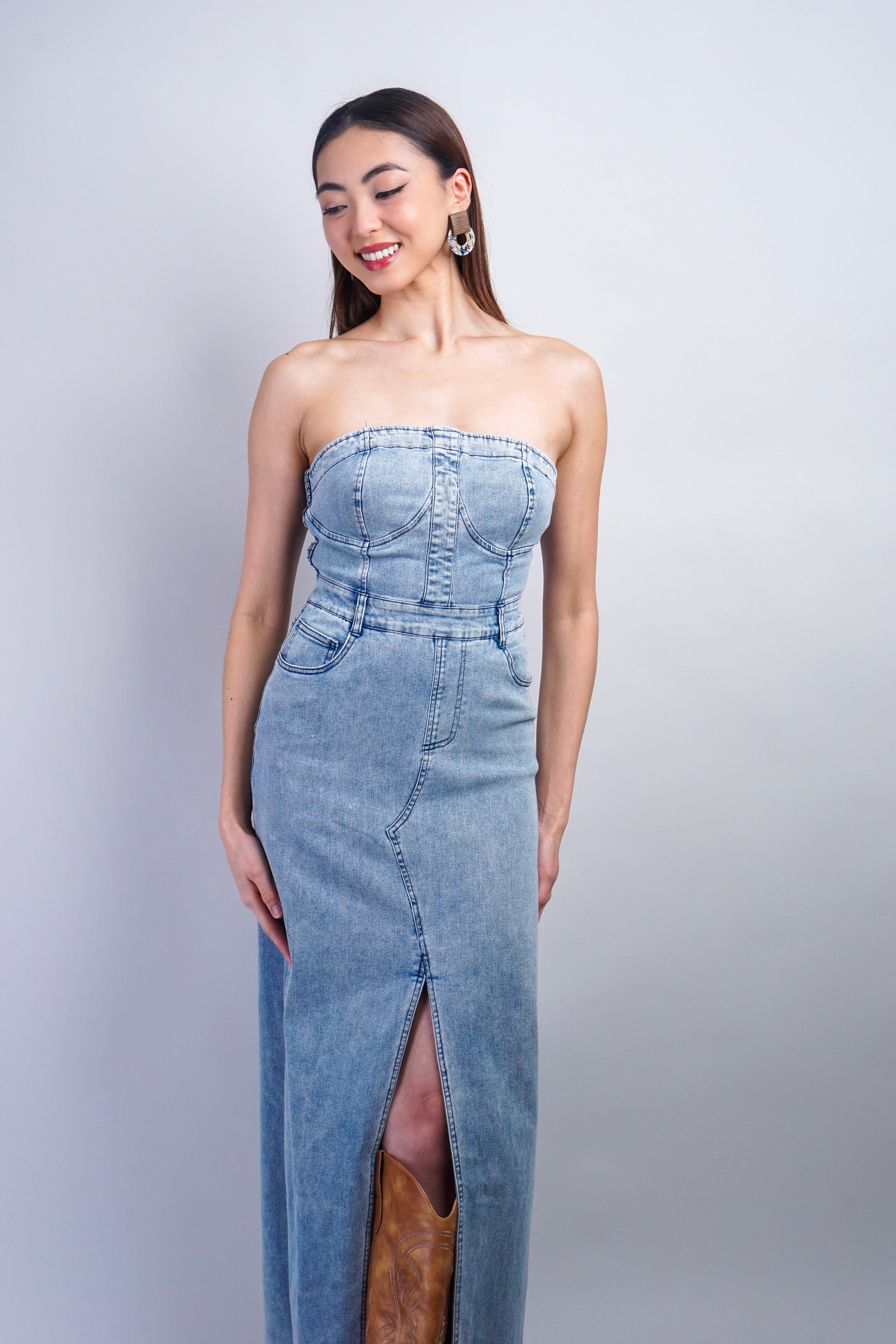 Private Label DRESSES Denim Strapless Straight Dress