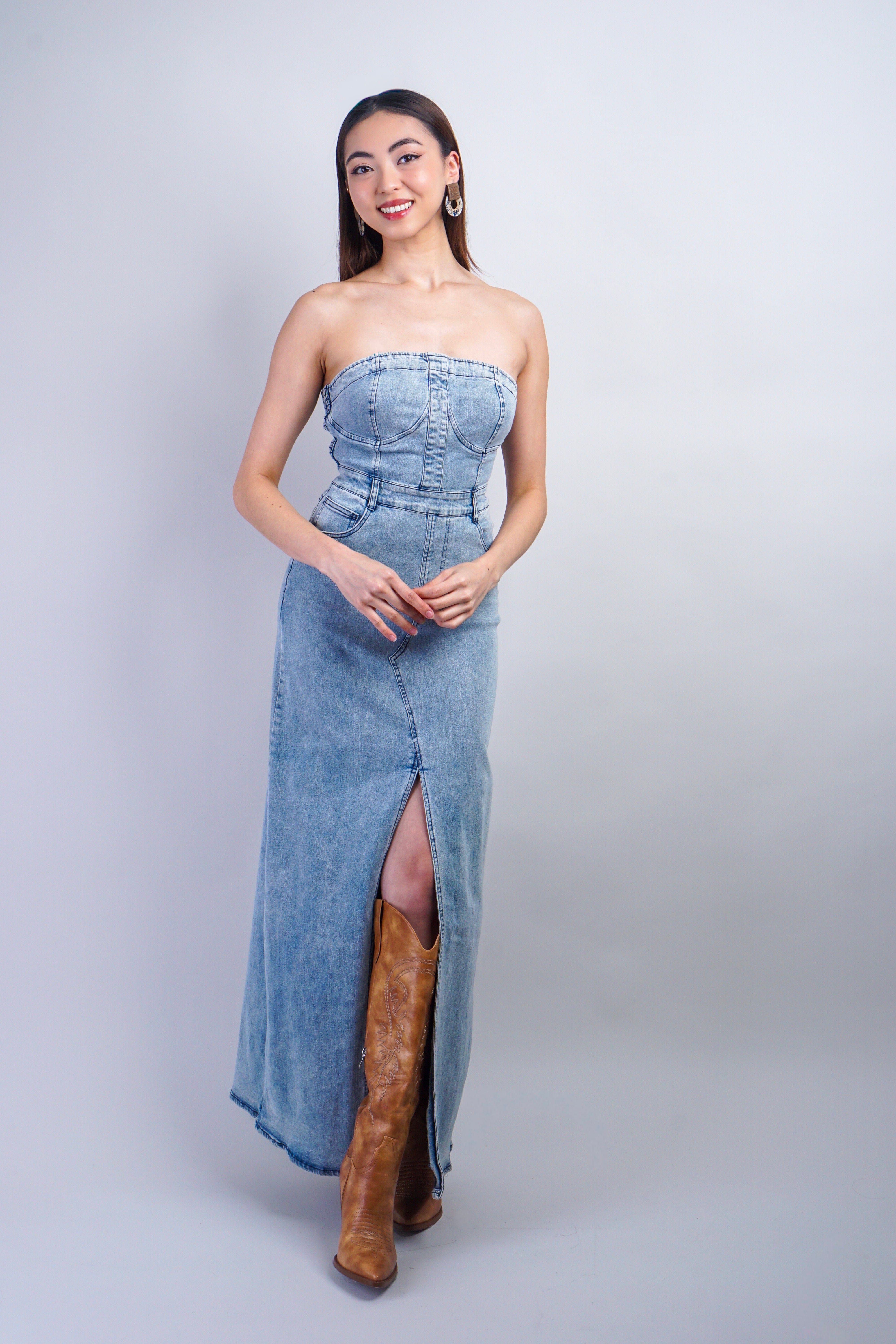 Private Label DRESSES Denim Strapless Straight Dress