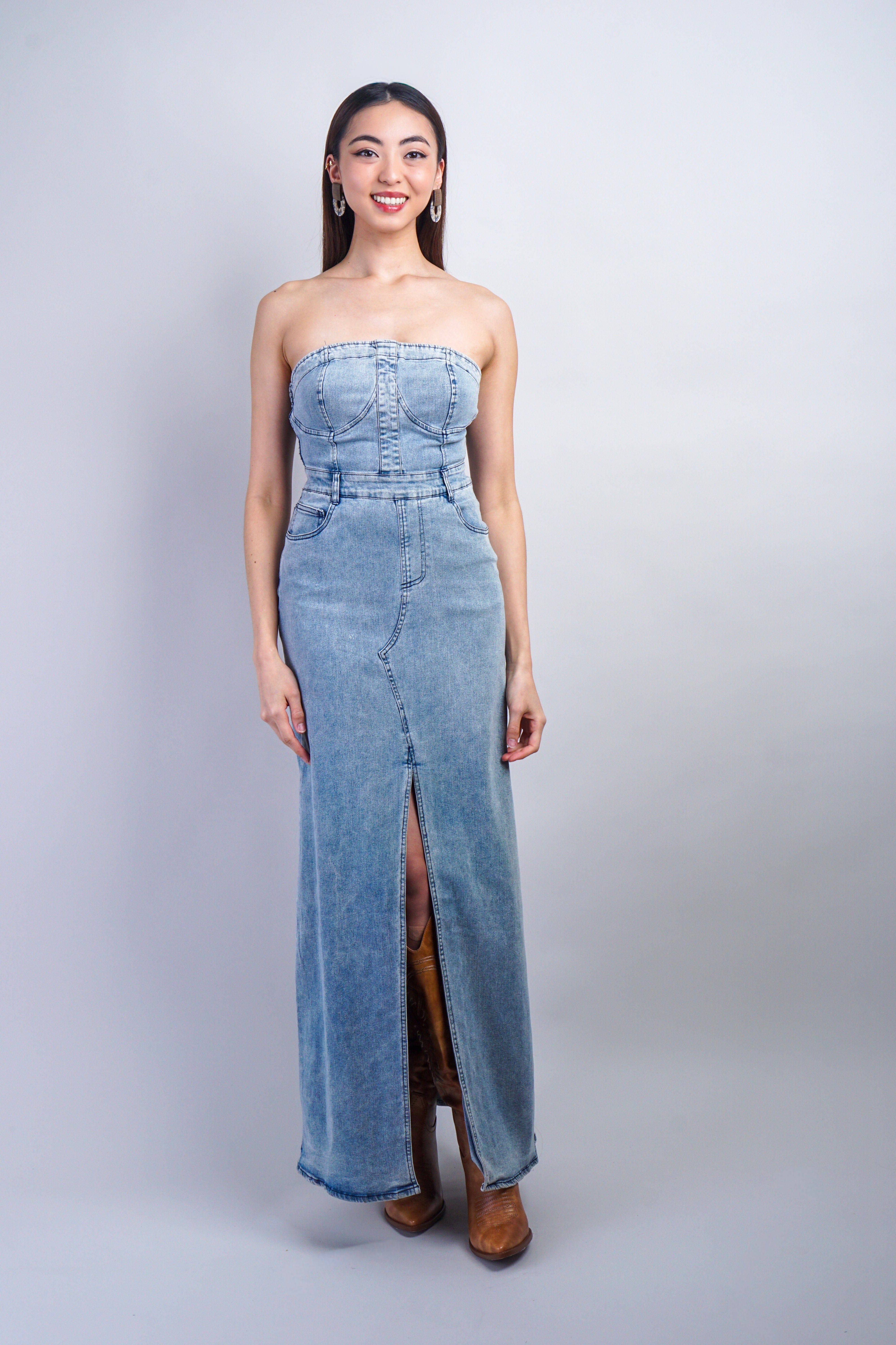 Private Label DRESSES Denim Strapless Straight Dress