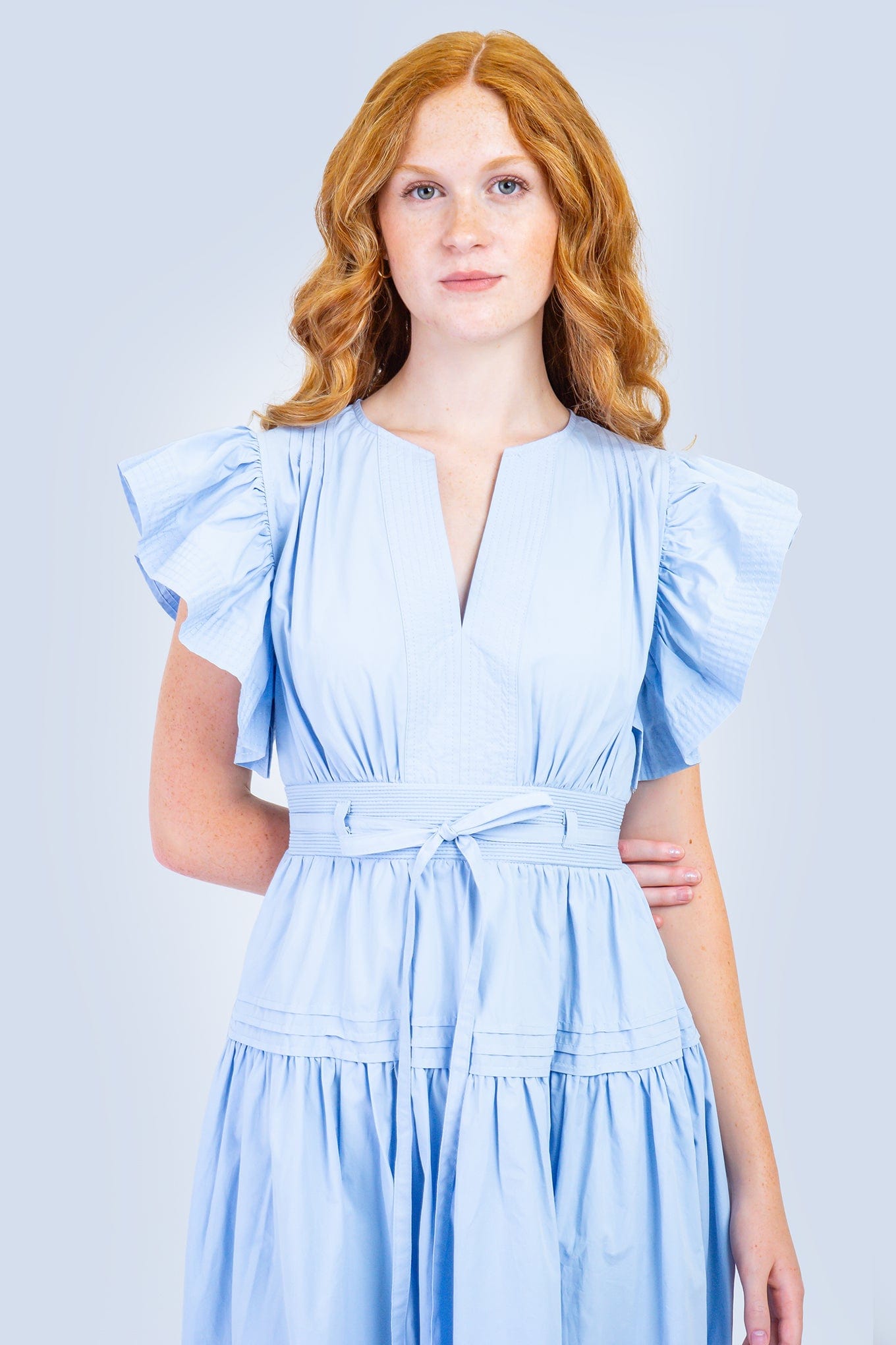 Private Label DRESSES Flutter Sleeves Peplum Poplin Dress