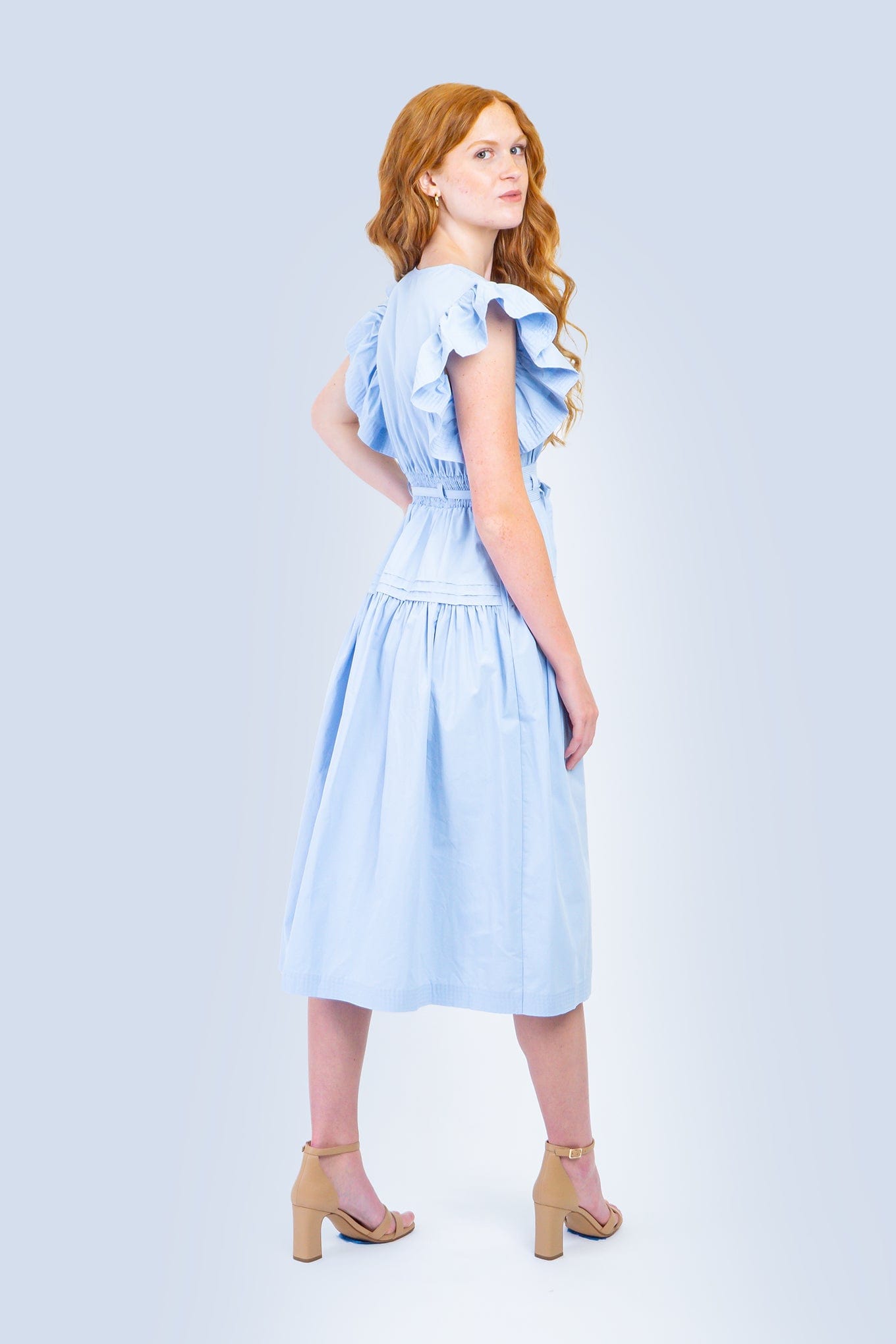 Private Label DRESSES Flutter Sleeves Peplum Poplin Dress