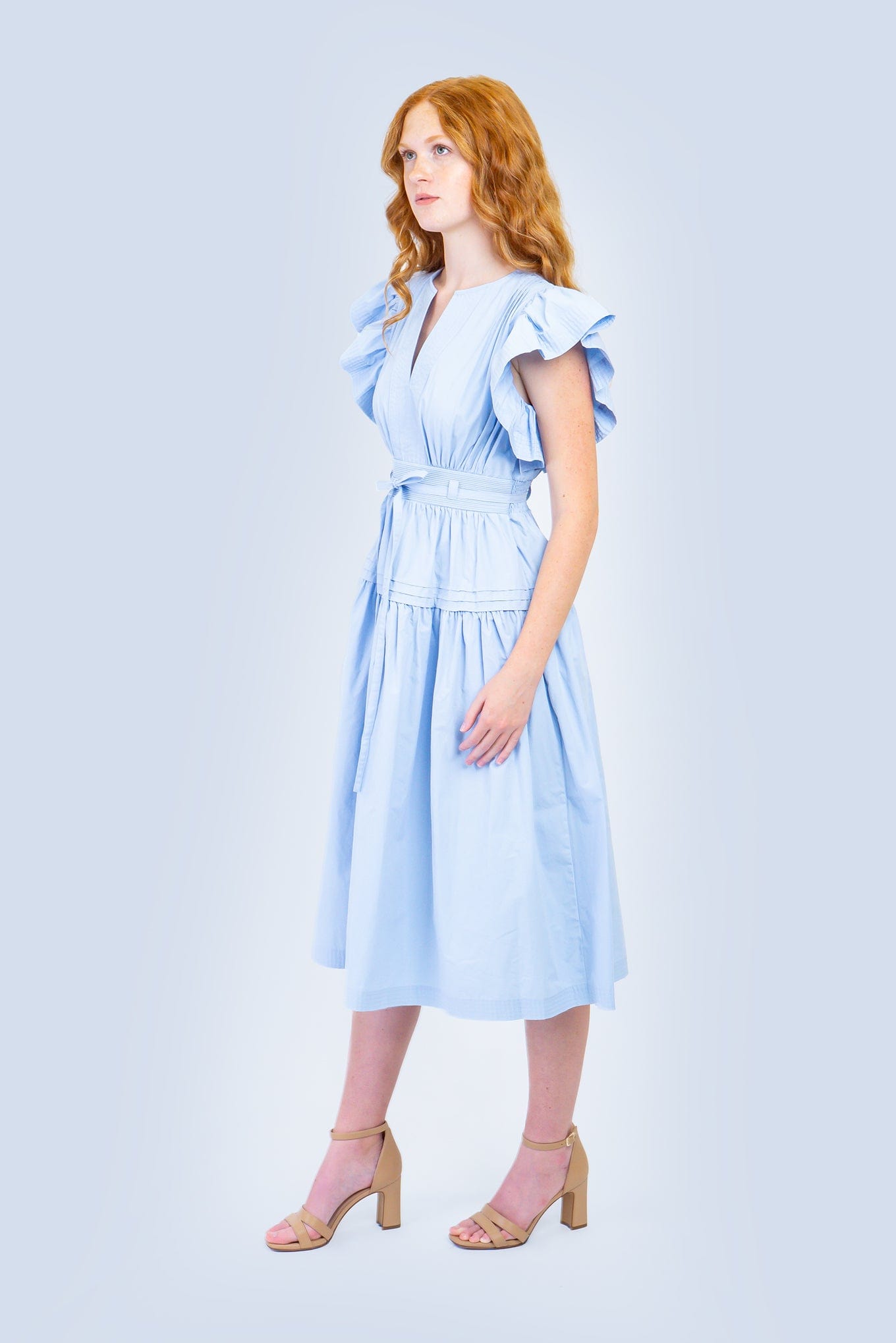 Private Label DRESSES Flutter Sleeves Peplum Poplin Dress