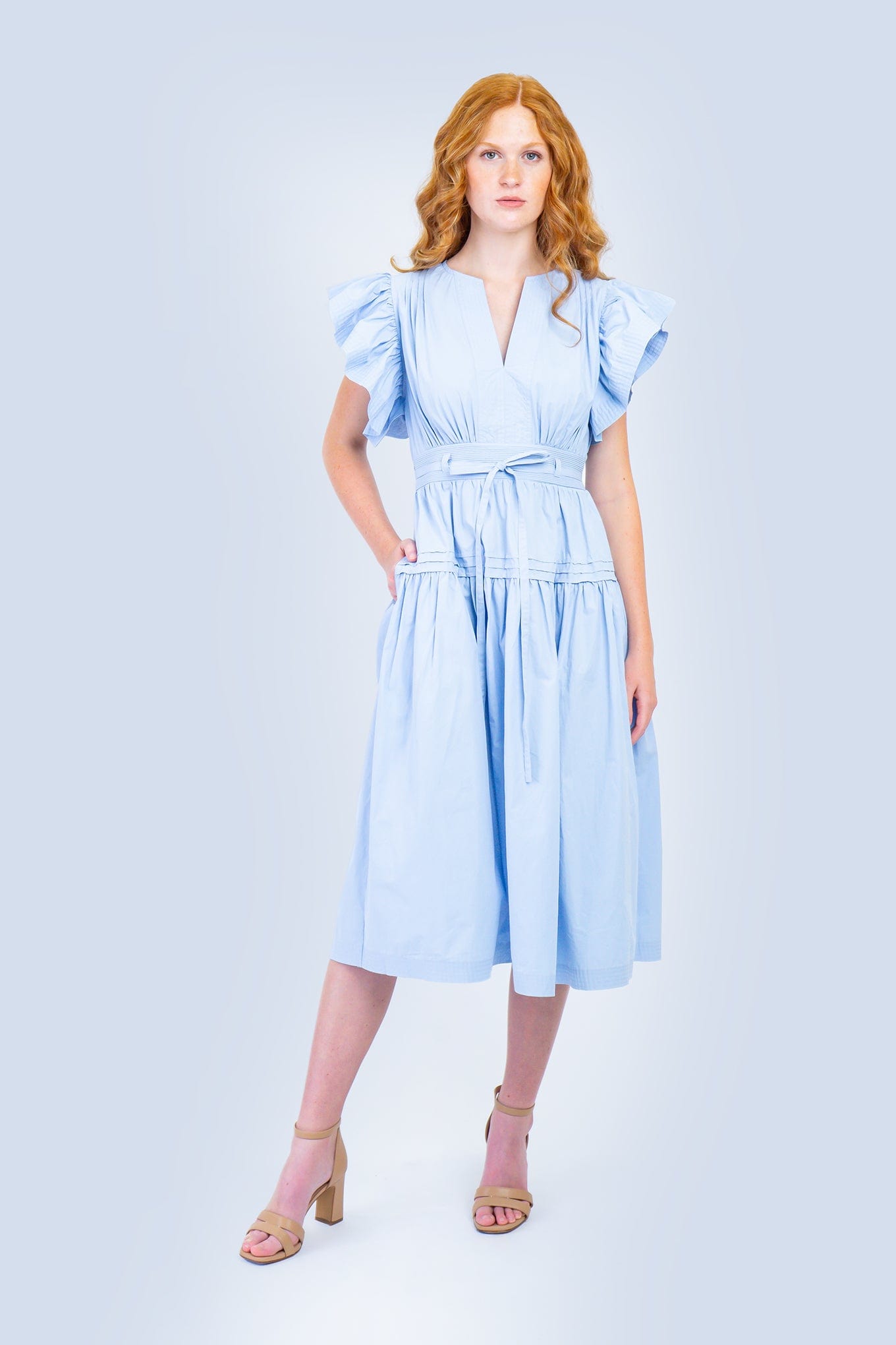 Private Label DRESSES Flutter Sleeves Peplum Poplin Dress
