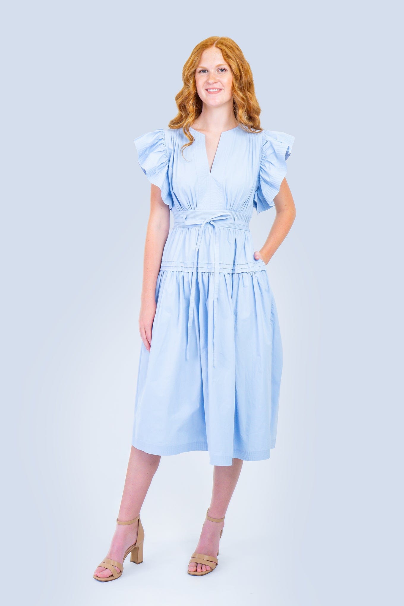 Private Label DRESSES Flutter Sleeves Peplum Poplin Dress