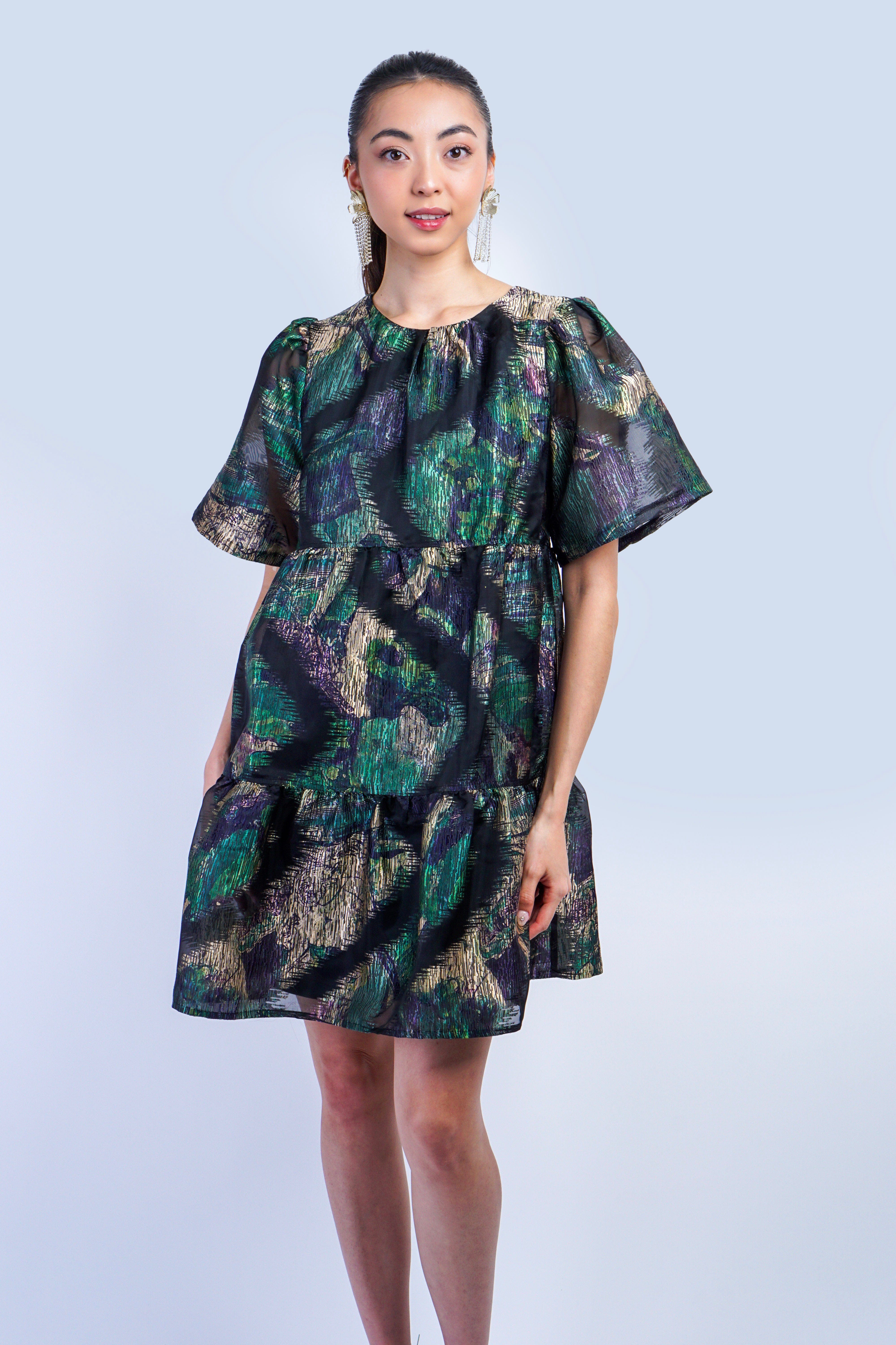 Private Label DRESSES Green Gold Organza Tier Dress