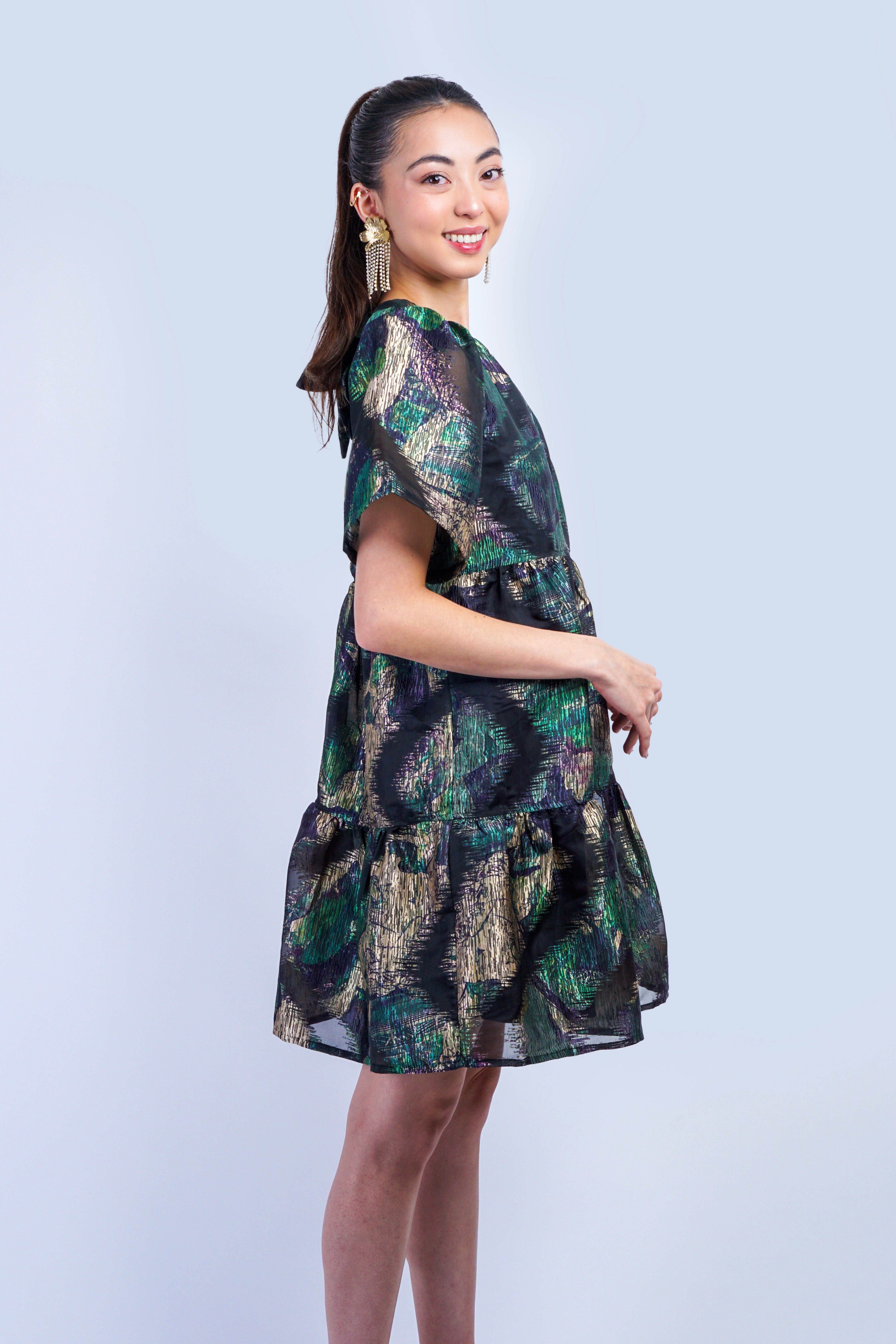 Private Label DRESSES Green Gold Organza Tier Dress