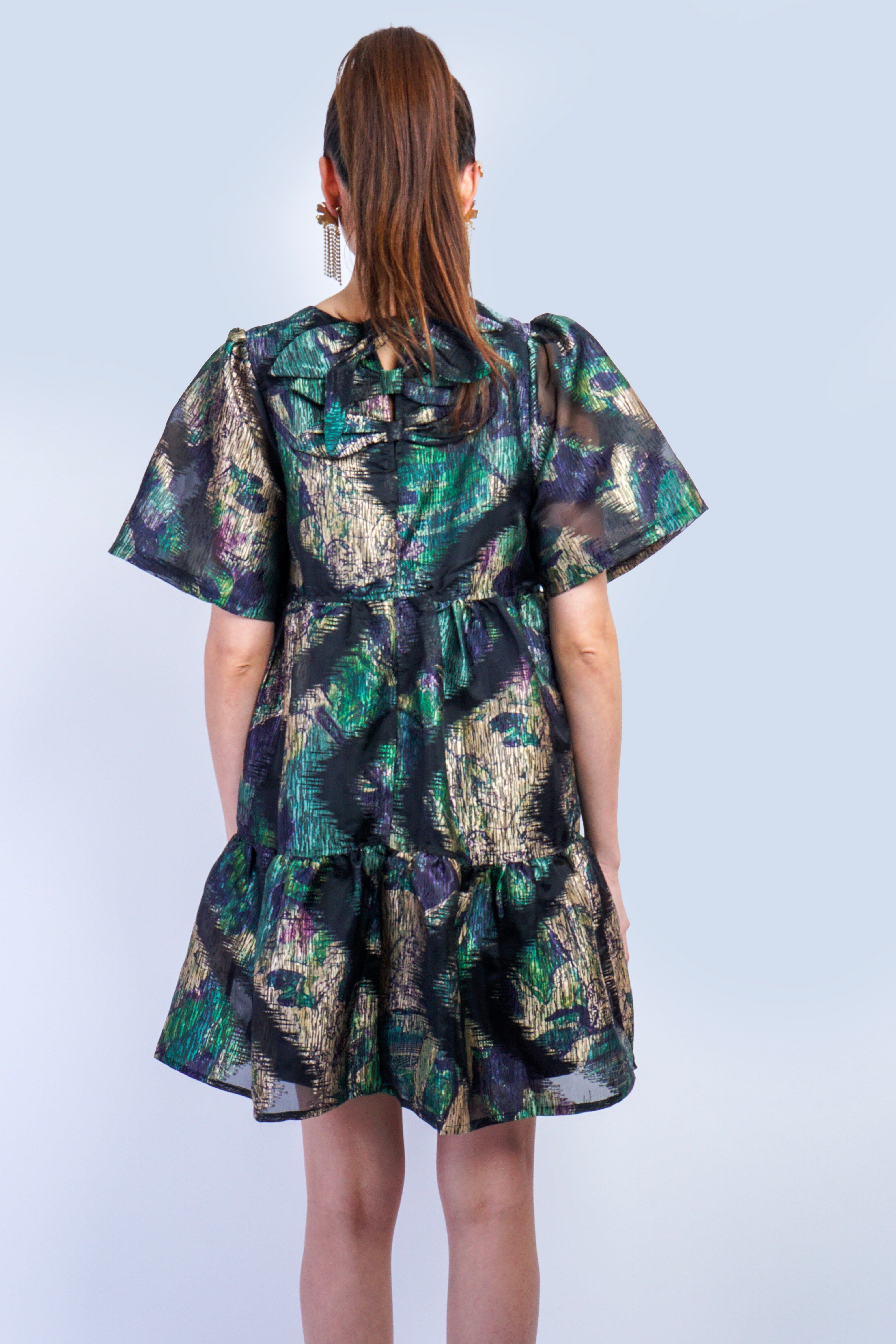 Private Label DRESSES Green Gold Organza Tier Dress