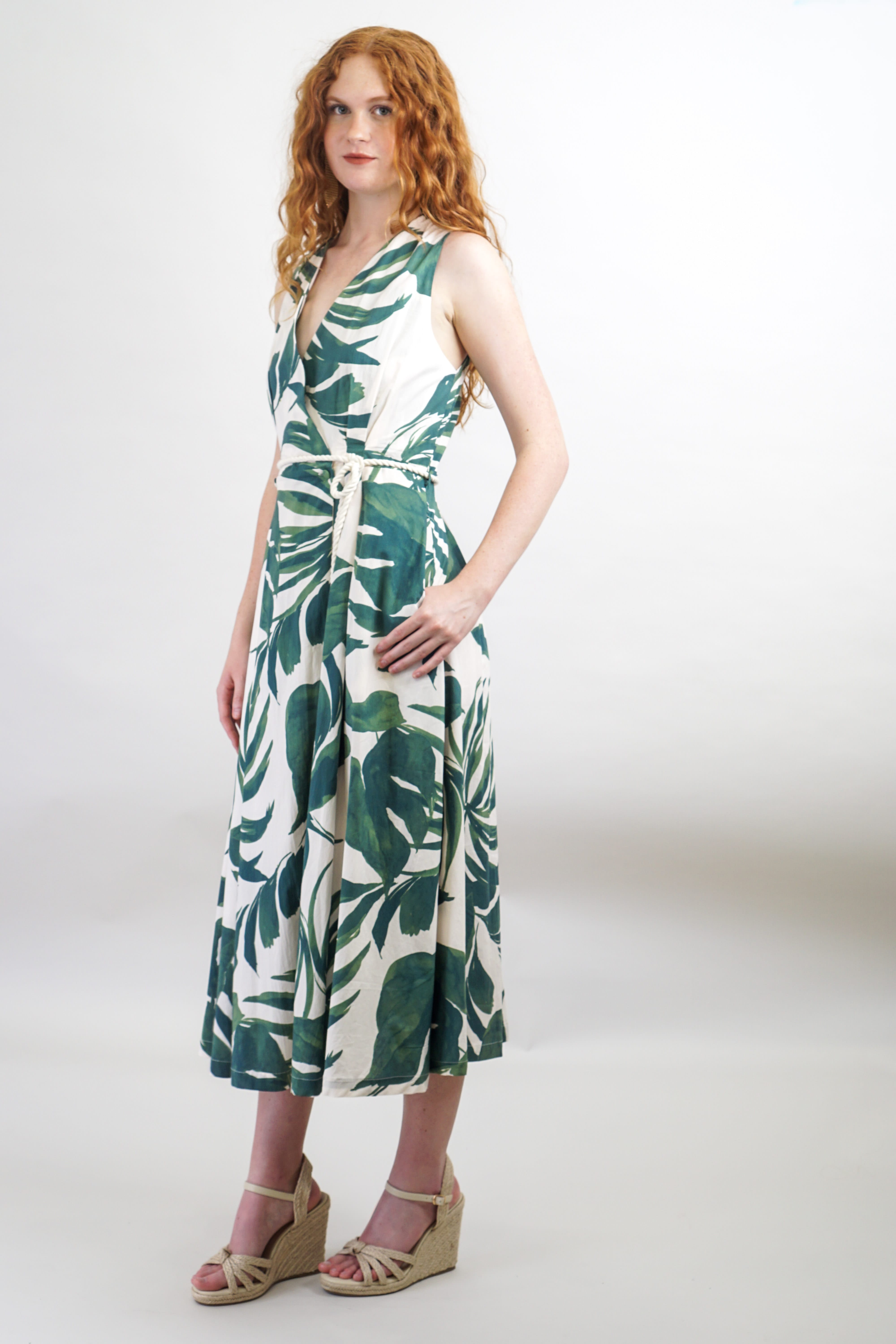 Private Label DRESSES Green & Ivory Wrap Cotton Midi Dress