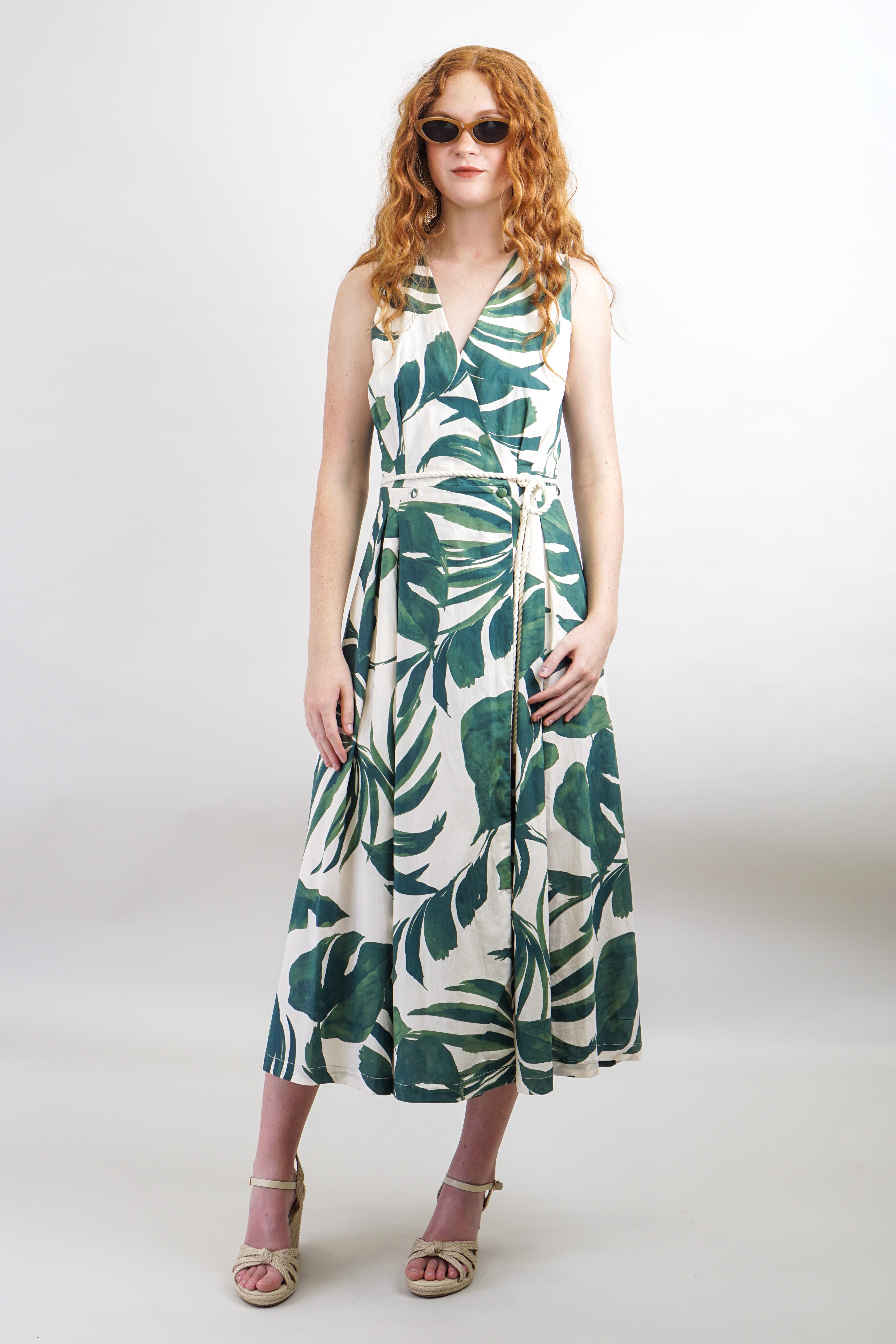 Private Label DRESSES Green & Ivory Wrap Cotton Midi Dress