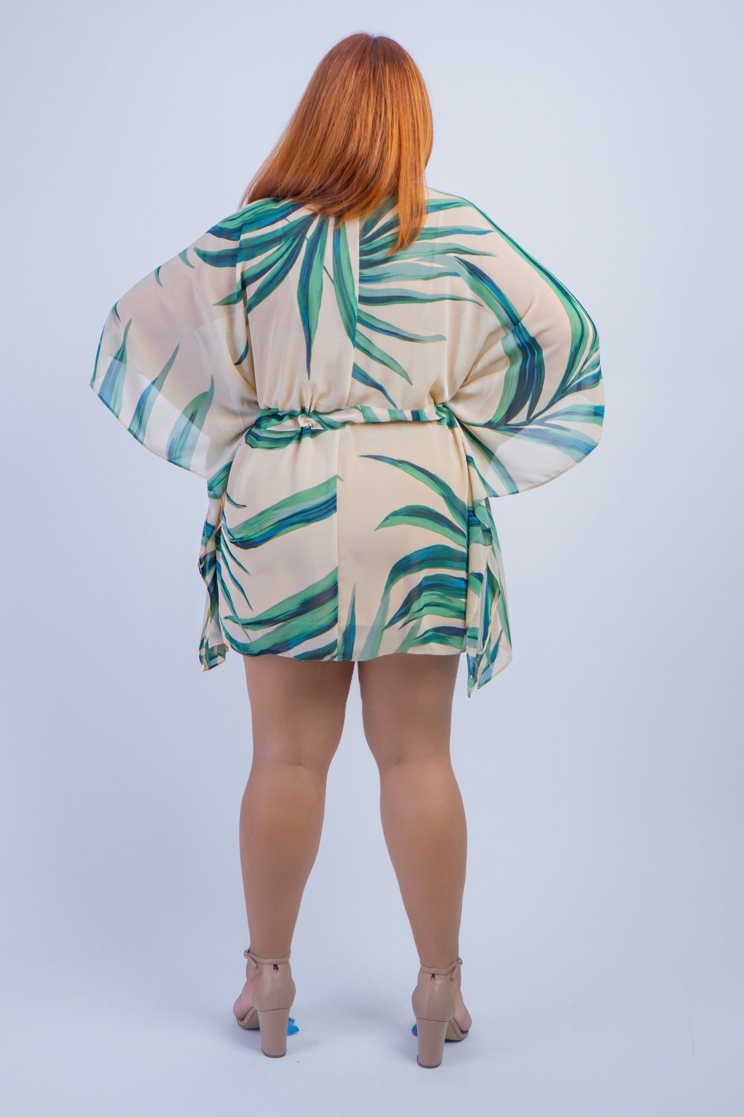 DCD DRESSES Green Leaves Cinched Waist Tunic Dress